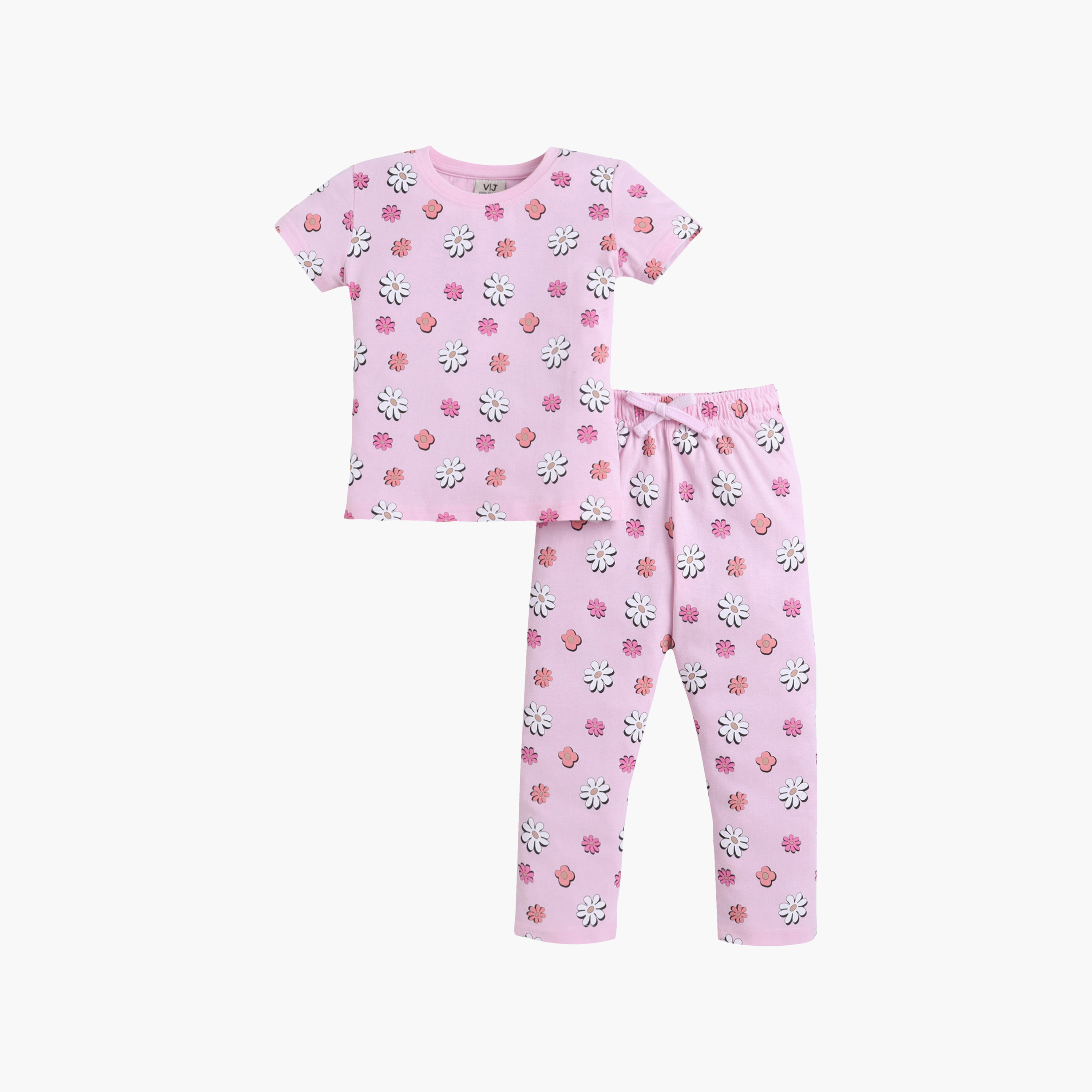 طقم تي شيرت قطني وبيجامة بطبعة زهور من فيكتور آند جين-girls-clothing-nightwear-image-2