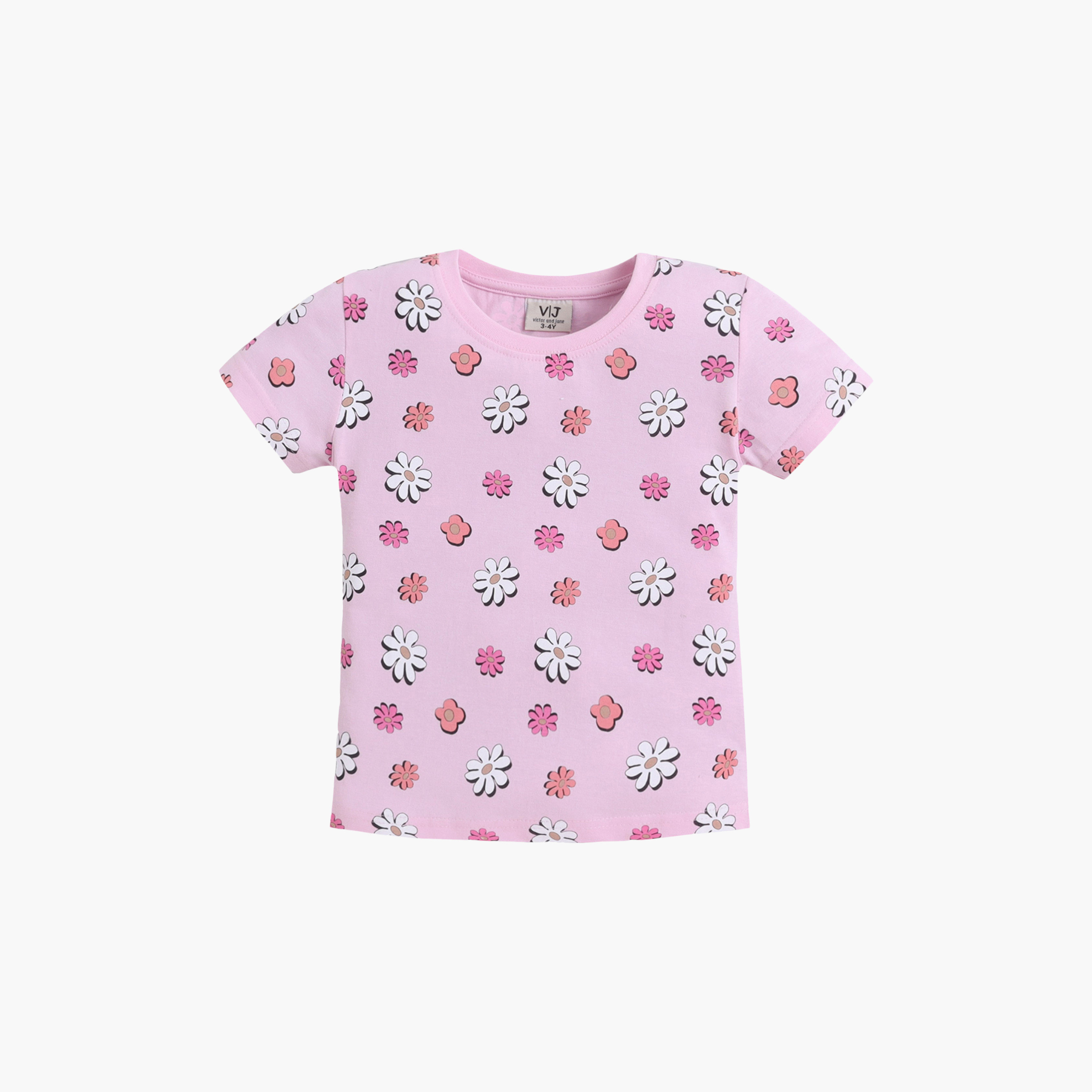 طقم تي شيرت قطني وبيجامة بطبعة زهور من فيكتور آند جين-girls-clothing-nightwear-image-3
