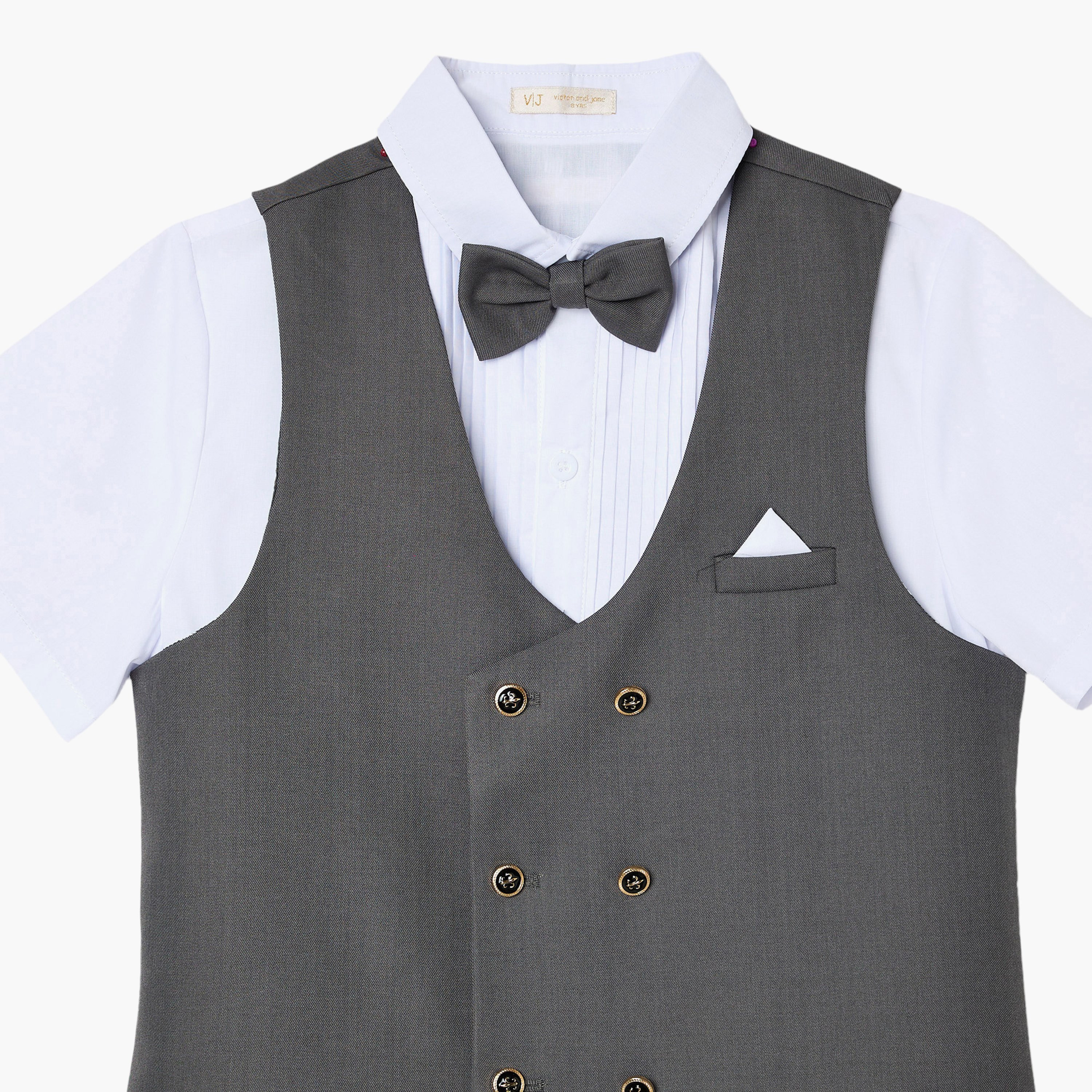 طقم 4 قطع قميص بأكمام نصفية مع فيست ويست كوت وبنطال من فيكتور أند جين-boys-clothing-setsandcoords-image-4