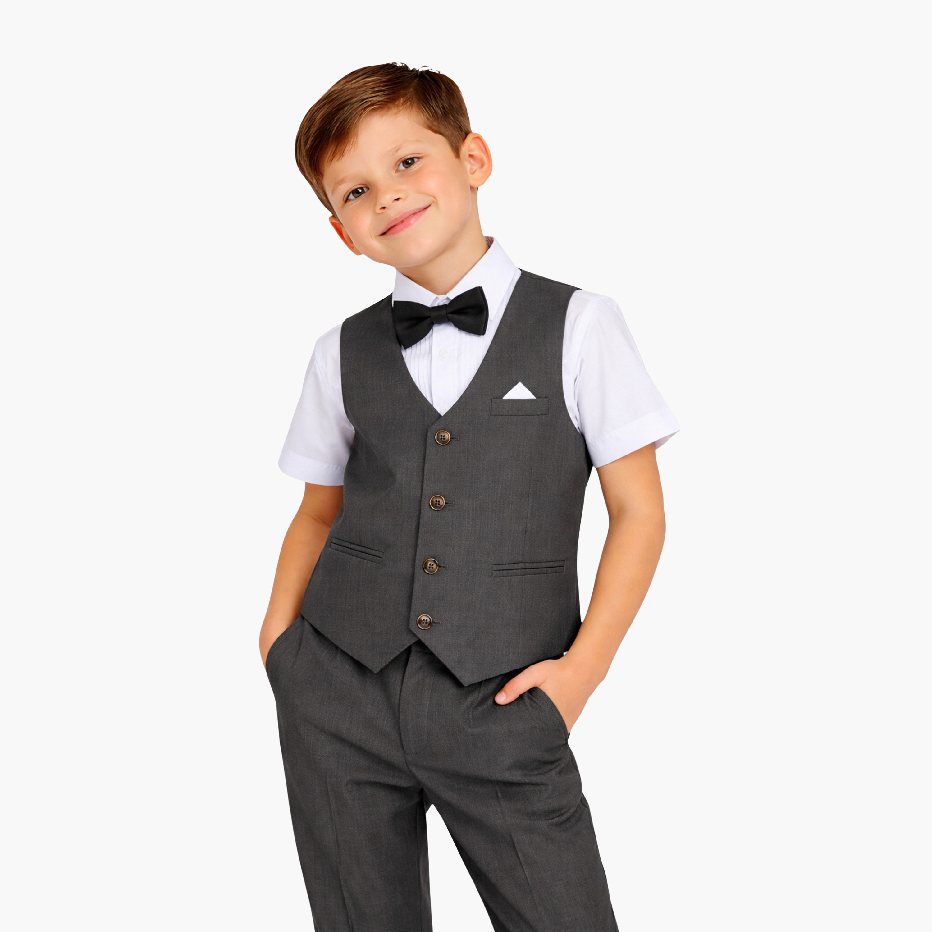 طقم 4 قطع قميص بأكمام نصفية مع فيست ويست كوت وبنطال من فيكتور أند جين-boys-clothing-setsandcoords-image-5