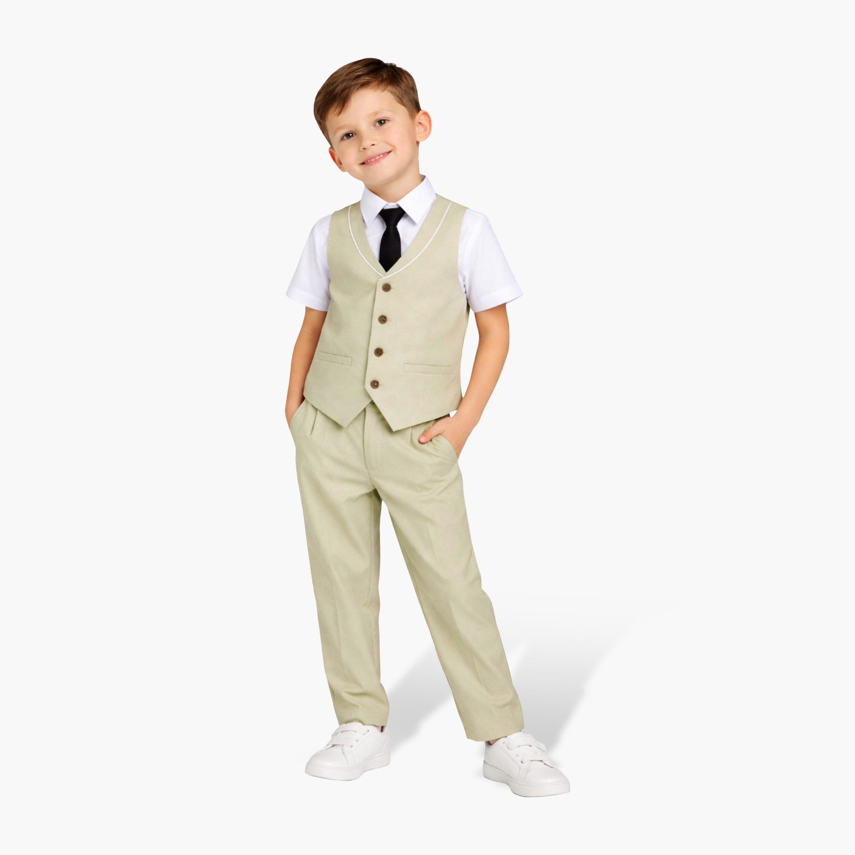 Victor and Jane 4-Piece Half Sleeves Shirt with Waistcoat & Trousers Set-boys-clothing-setsandcoords-image-1