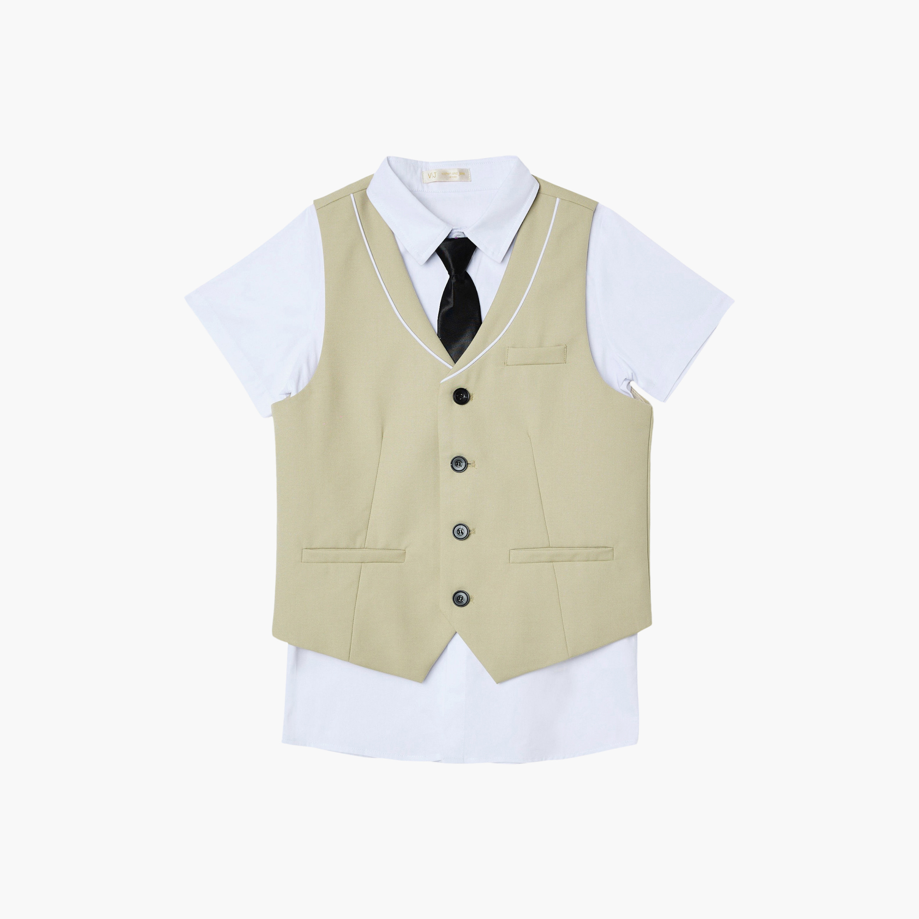 Victor and Jane 4-Piece Half Sleeves Shirt with Waistcoat & Trousers Set-boys-clothing-setsandcoords-image-5
