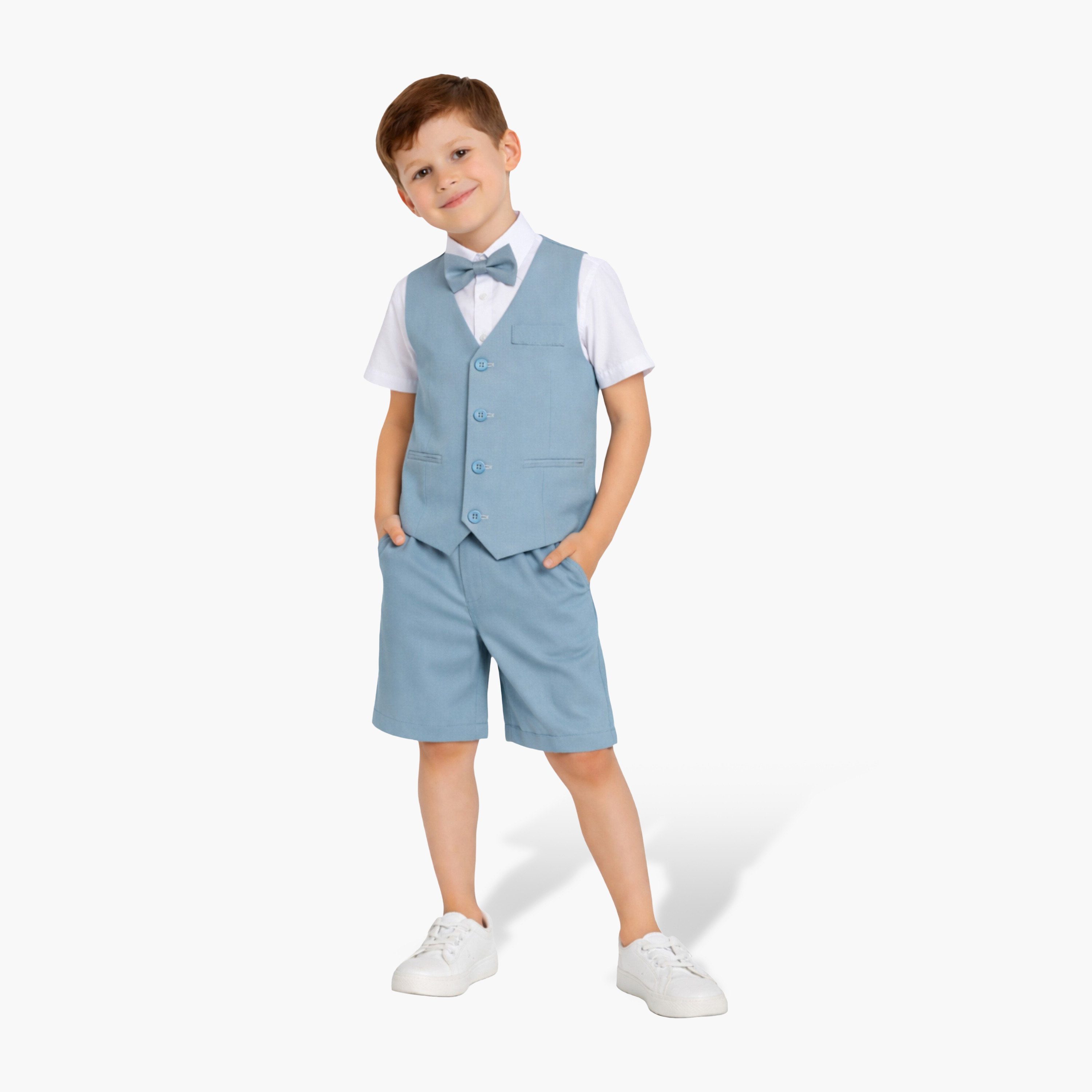 طقم 4 قطع قميص بأكمام نصفية مع فيست ويست كوت وبنطال من فيكتور أند جين-boys-clothing-setsandcoords-image-1