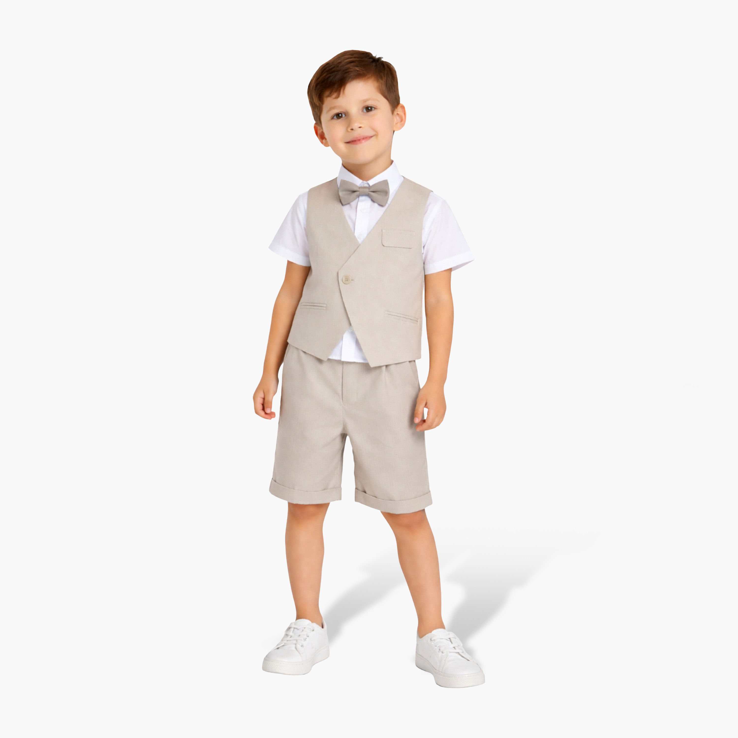 طقم 4 قطع قميص بأكمام كاملة مع فيست ويست كوت وشورت من فيكتور أند جين-boys-clothing-setsandcoords-image-1