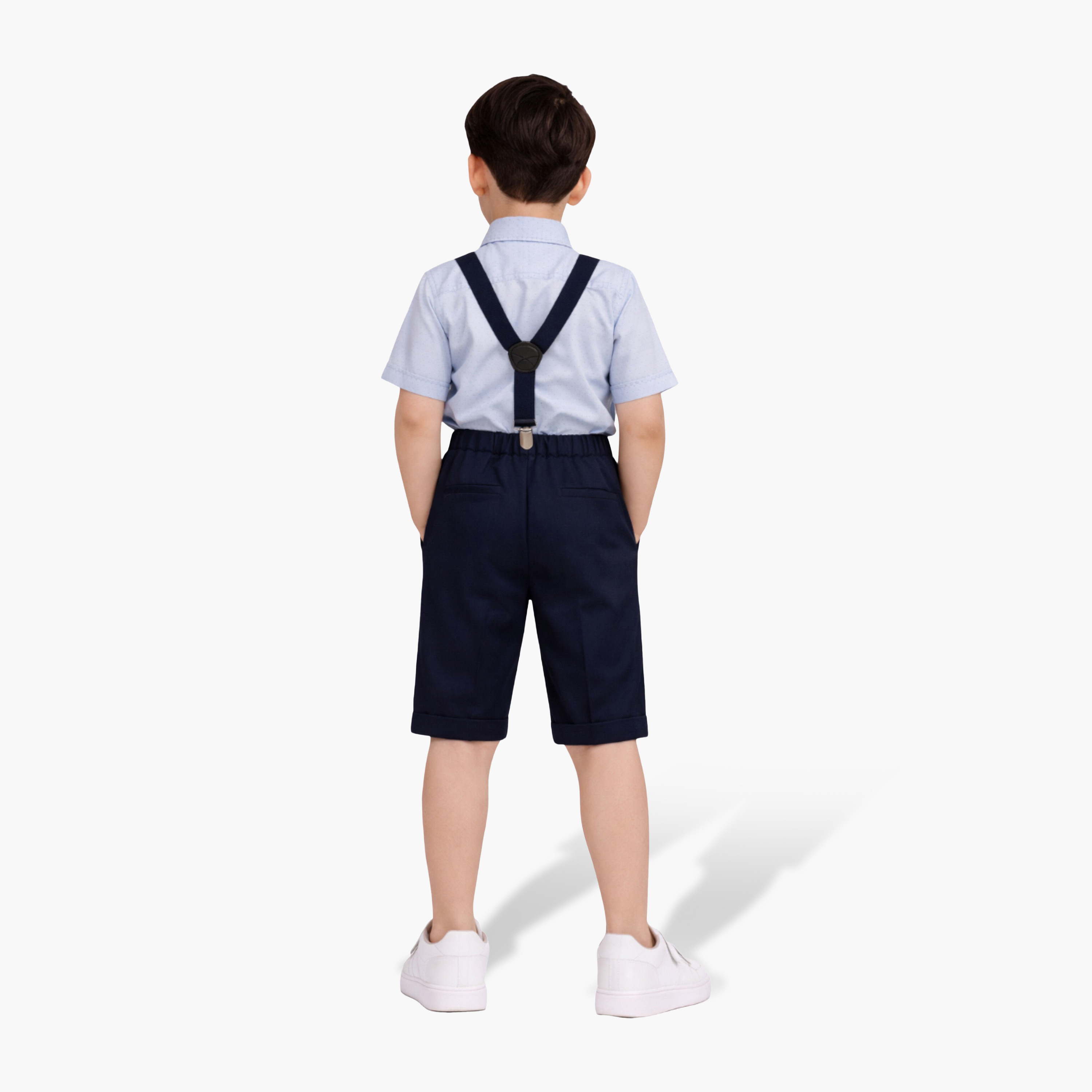 طقم رسمي مكون من قميص، شورت كحلي، حمالات وربطة عنق "بو تاي" من فيكتور آند جين-boys-clothing-setsandcoords-image-2