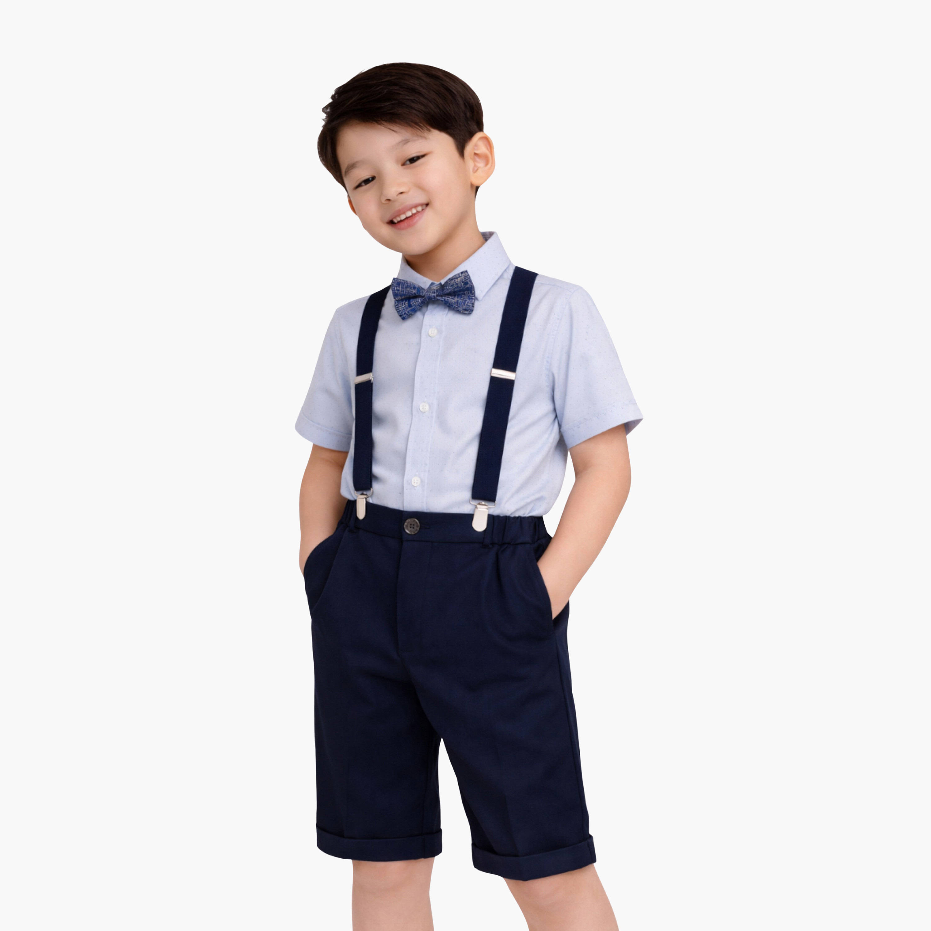 طقم رسمي مكون من قميص، شورت كحلي، حمالات وربطة عنق "بو تاي" من فيكتور آند جين-boys-clothing-setsandcoords-image-5