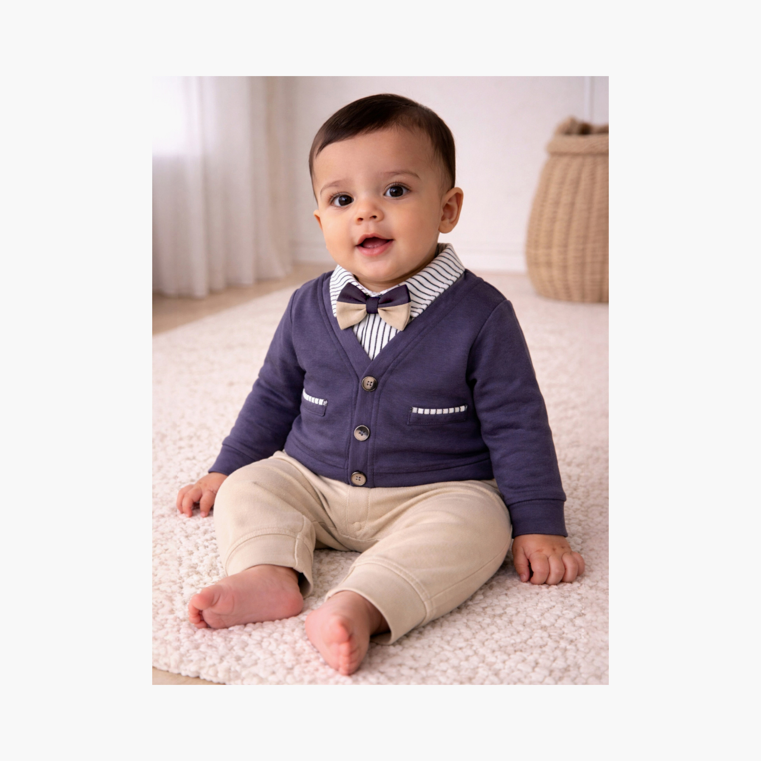 طقم رومبير مكون من كارديجان وربطة عنق من فيكتور آند جين-baby-boys-clothing-rompers-image-1