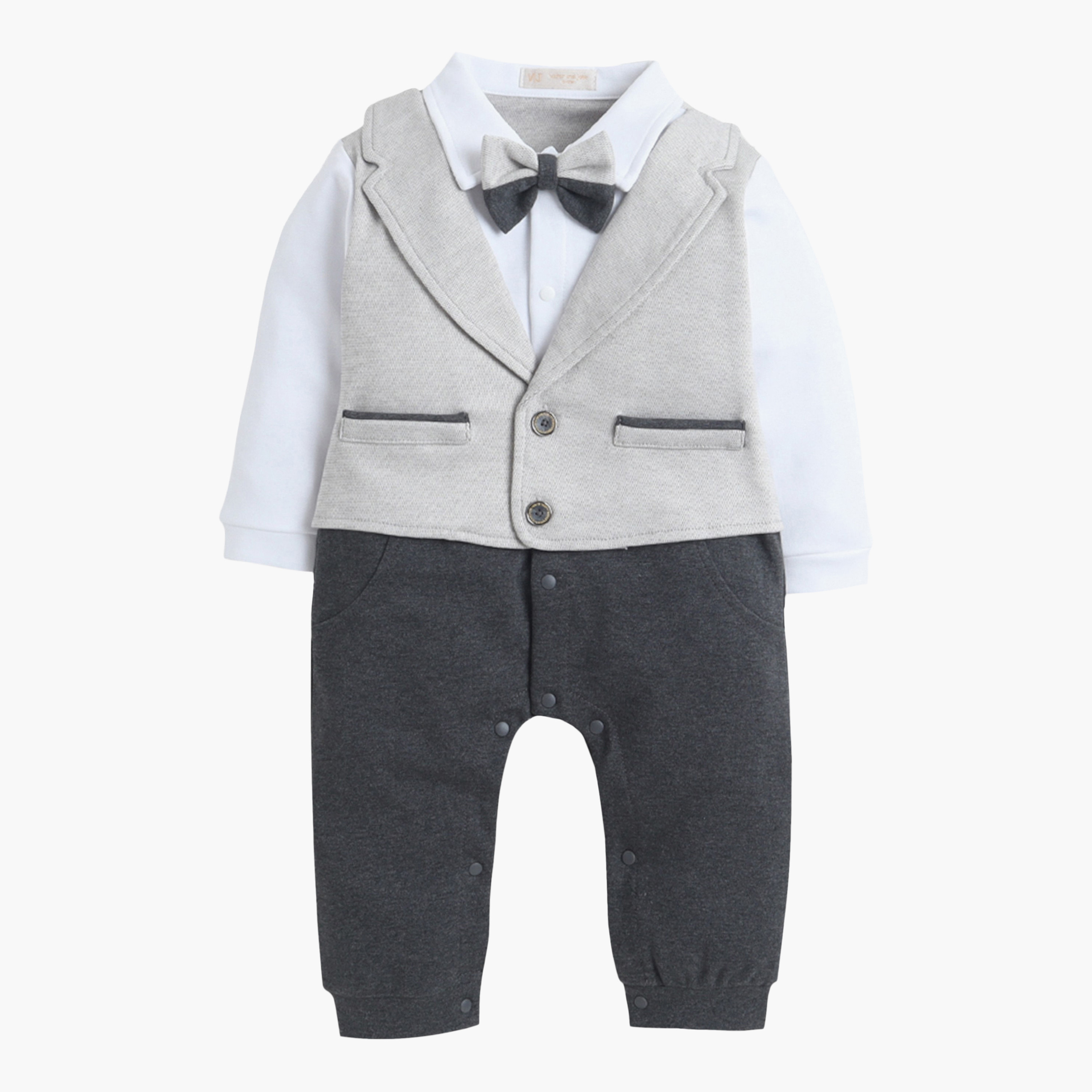Victor and Jane Blazer, Shirt & Bow Tie Mock Rompers Set-baby-girls-clothing-nightwear-pyjamasets-image-2