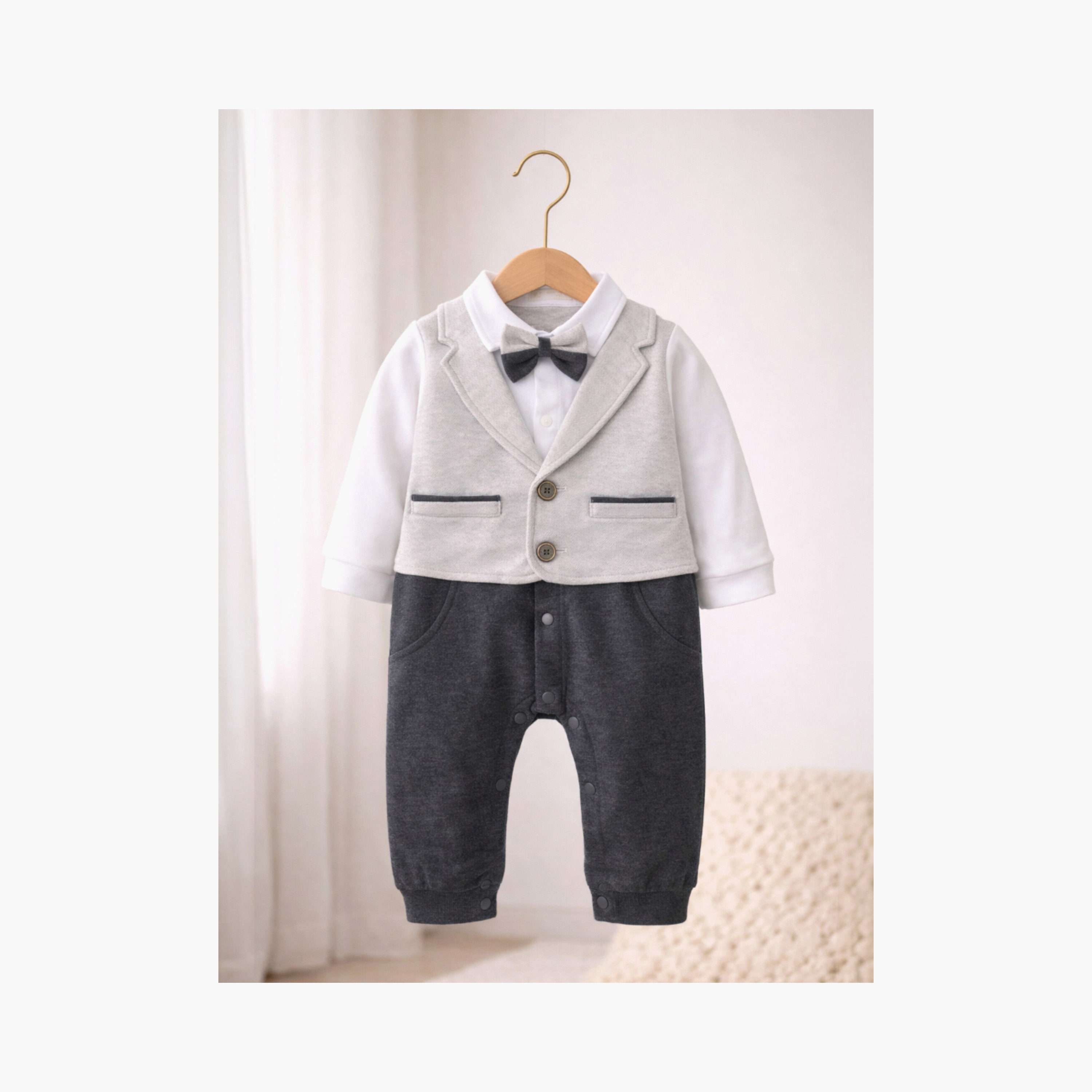 Victor and Jane Blazer, Shirt & Bow Tie Mock Rompers Set-baby-girls-clothing-nightwear-pyjamasets-image-5