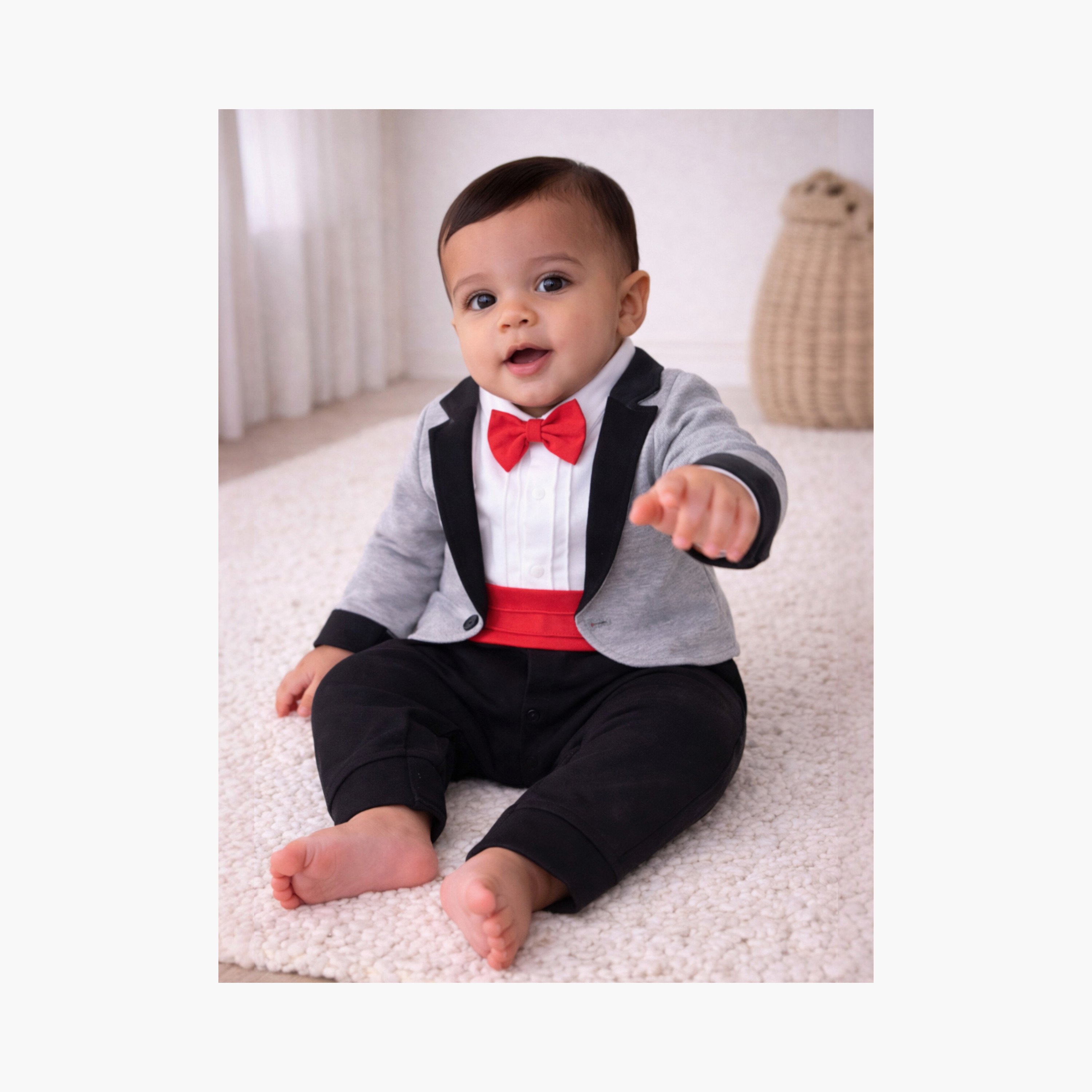 Victor and Jane Tuxedo, Shirt & Bow Tie Mock Rompers Set-baby-boys-clothing-rompers-image-1