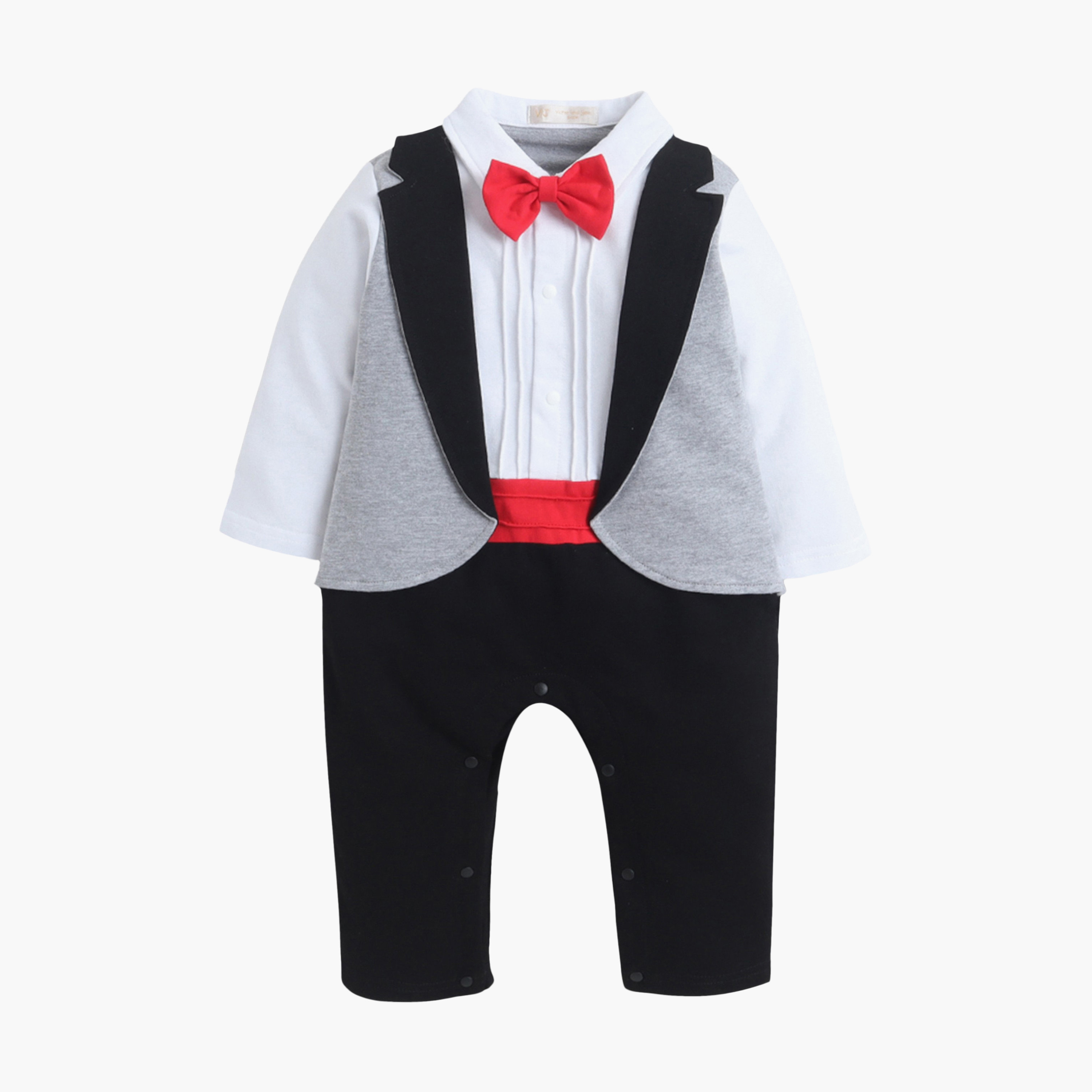 Victor and Jane Tuxedo, Shirt & Bow Tie Mock Rompers Set-baby-boys-clothing-rompers-image-2