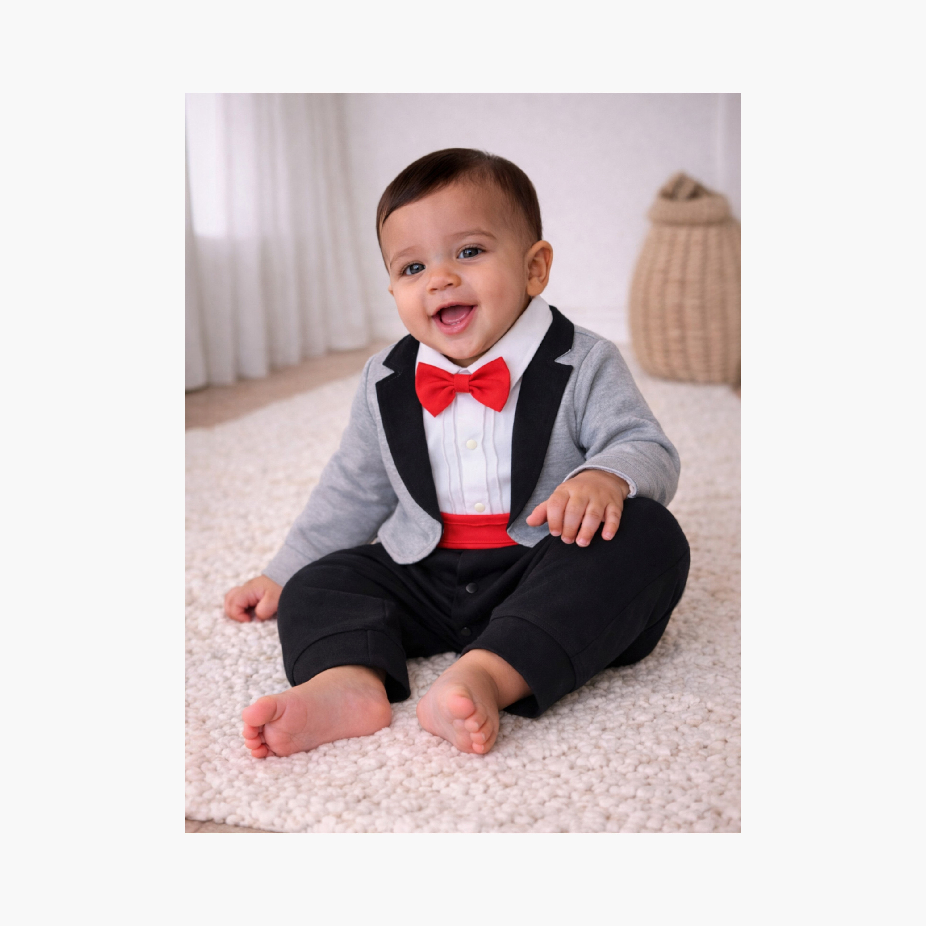 Victor and Jane Tuxedo, Shirt & Bow Tie Mock Rompers Set-boys-clothing-rompersanddungarees-image-4