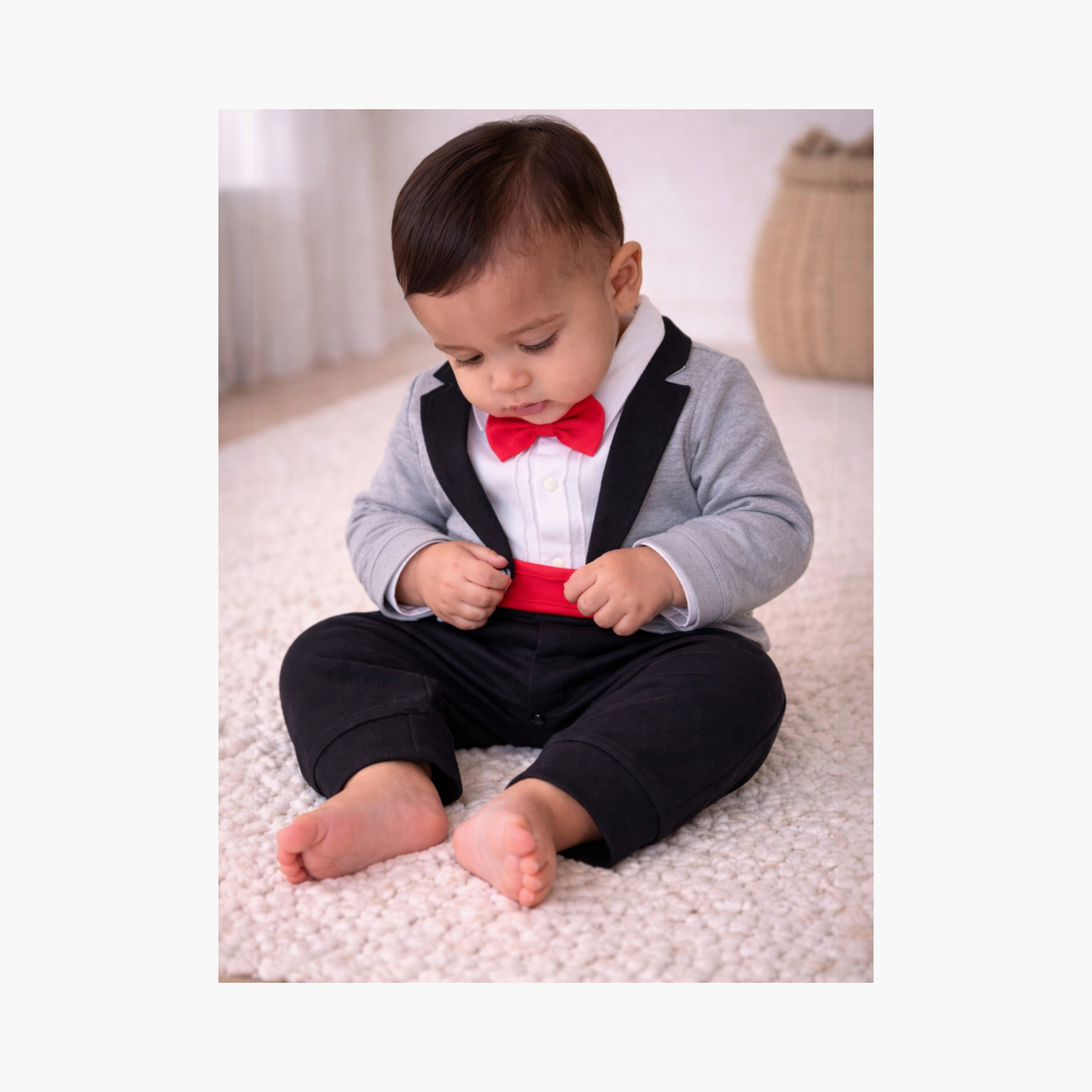 Victor and Jane Tuxedo, Shirt & Bow Tie Mock Rompers Set-boys-clothing-rompersanddungarees-image-5