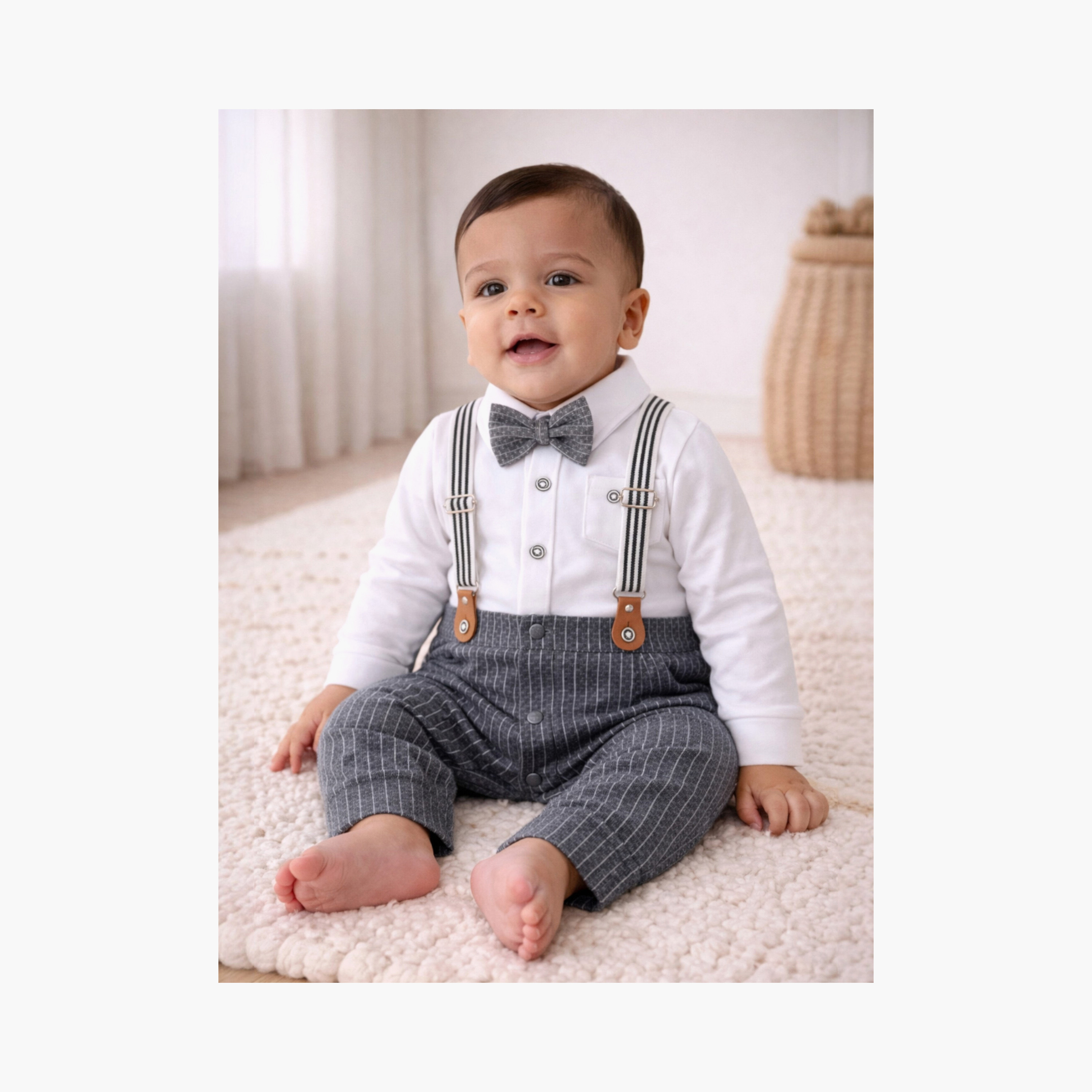 طقم رومبير بتصميم وهمي (موك) مكون من قميص، ربطة عنق وحمالات من فيكتور آند جين-baby-boys-clothing-rompers-image-1