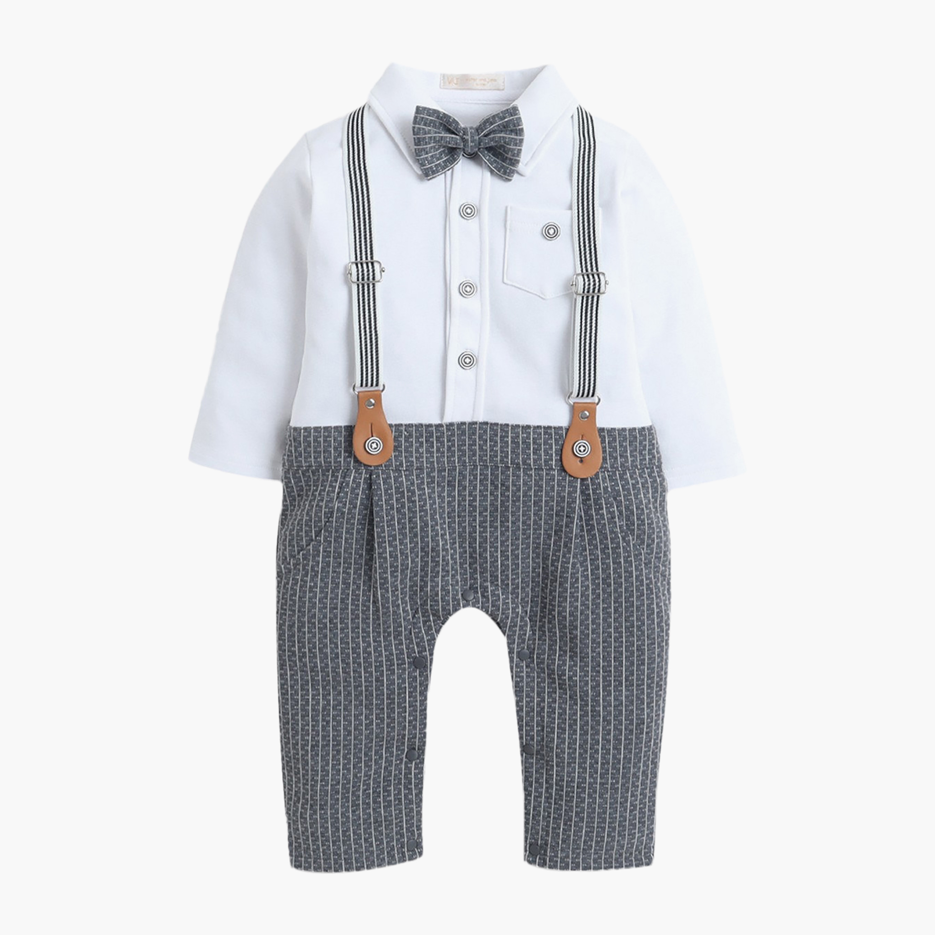 طقم رومبير بتصميم وهمي (موك) مكون من قميص، ربطة عنق وحمالات من فيكتور آند جين-baby-boys-clothing-rompers-image-2