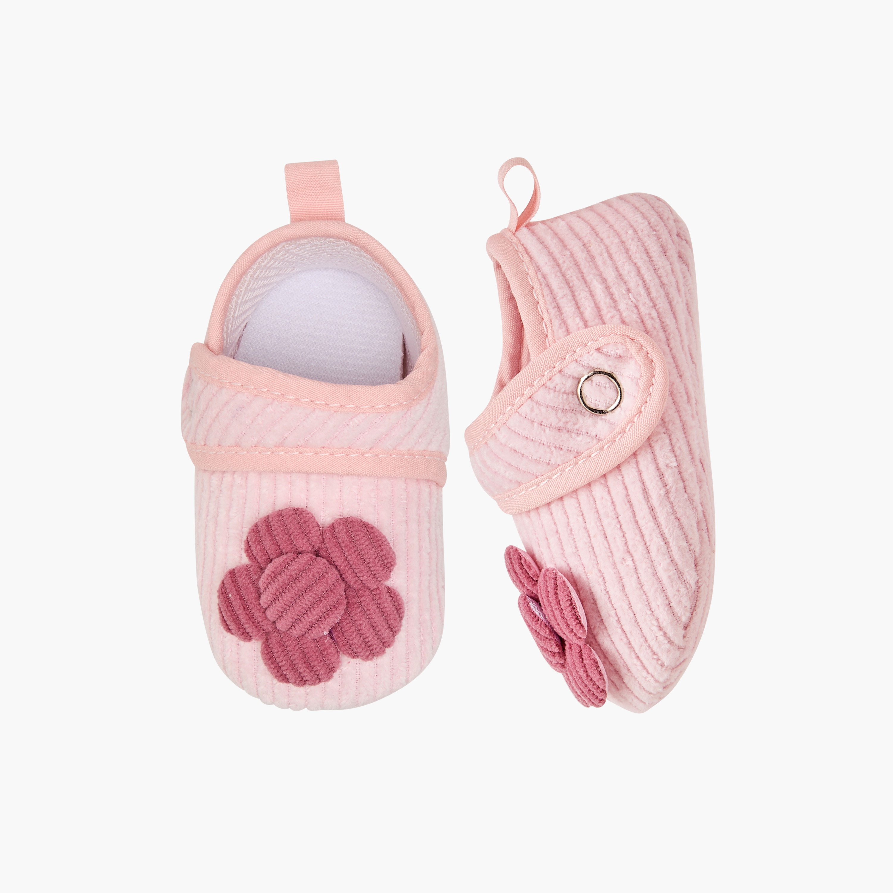 Juniors Ribbed Booties with Floral Accent and Button Closure-baby-girls-shoes-booties-image-1