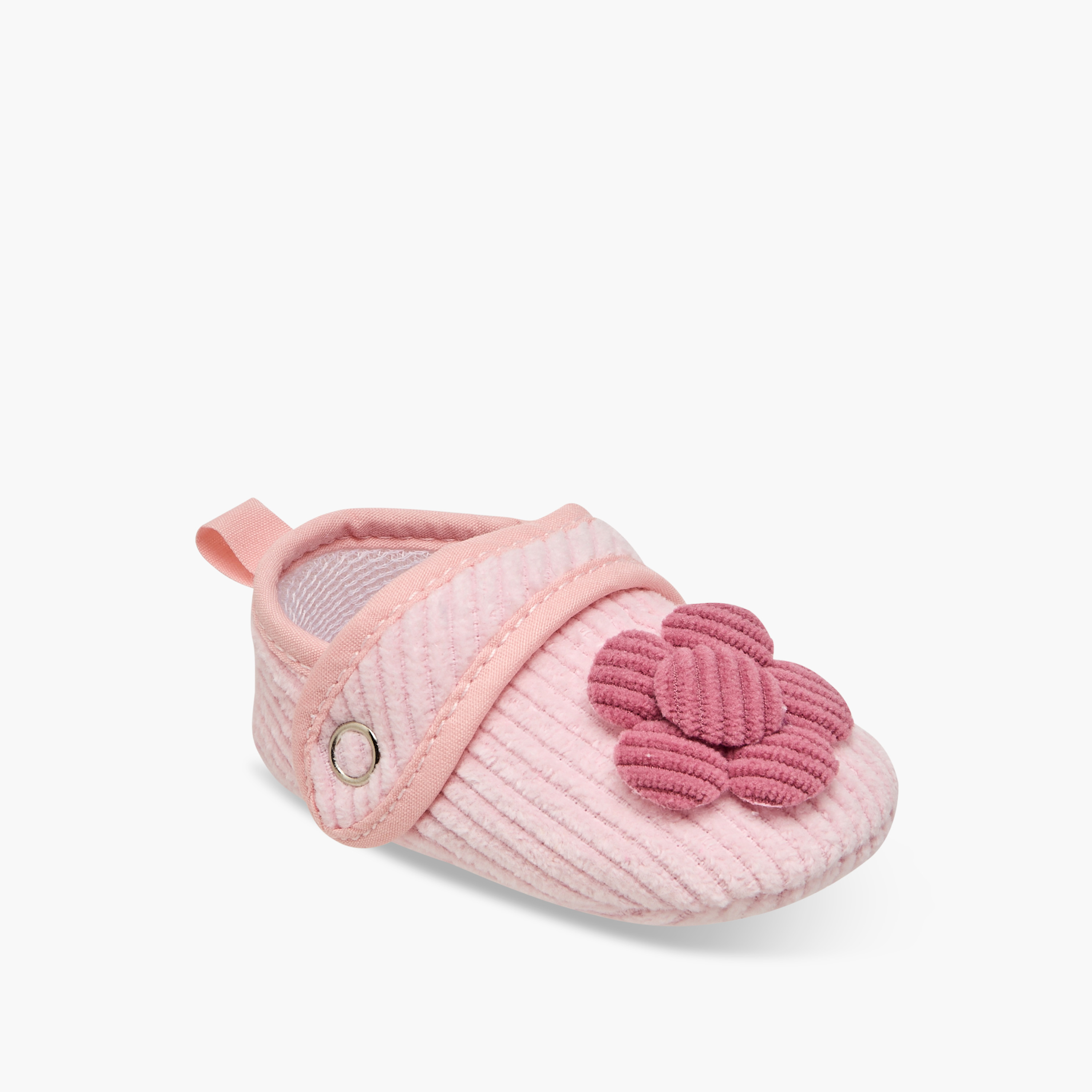 Juniors Ribbed Booties with Floral Accent and Button Closure-baby-girls-shoes-booties-image-2