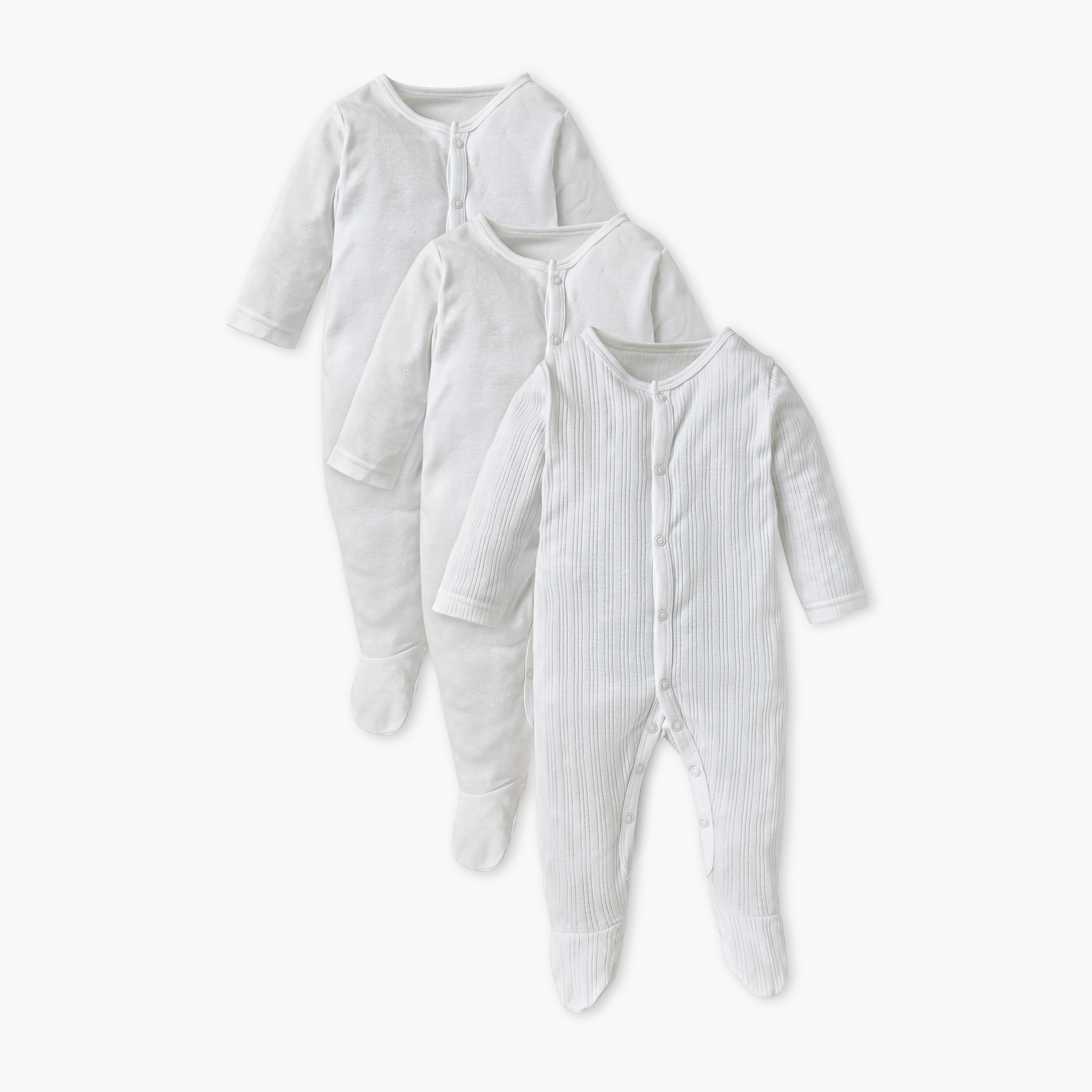 Juniors Closed Feet Solid Sleepsuit with Long Sleeves - Set of 3-baby-girls-clothing-nightwear-sleepsuits-image-1