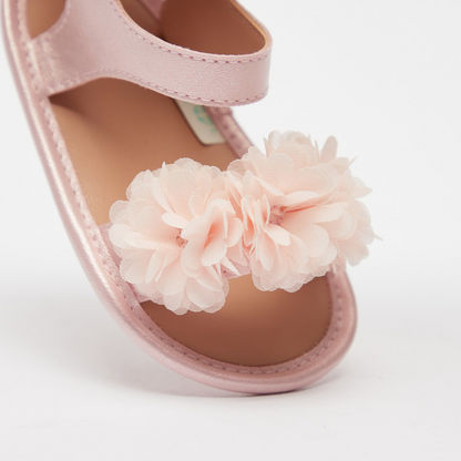Barefeet Floral Applique Flat Sandals with Hook and Loop Closure