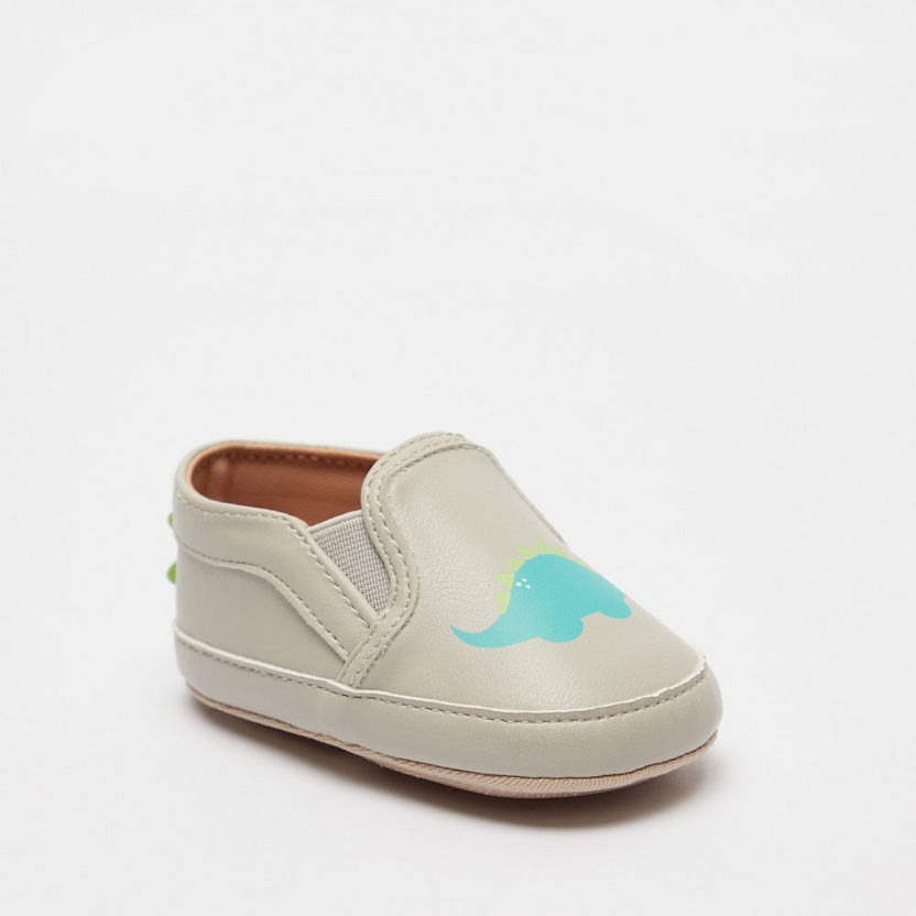 Barefeet Dinosaur Print Slip-On Loafers with Elastic Detailing-Baby Boy%27s Shoes-image-1