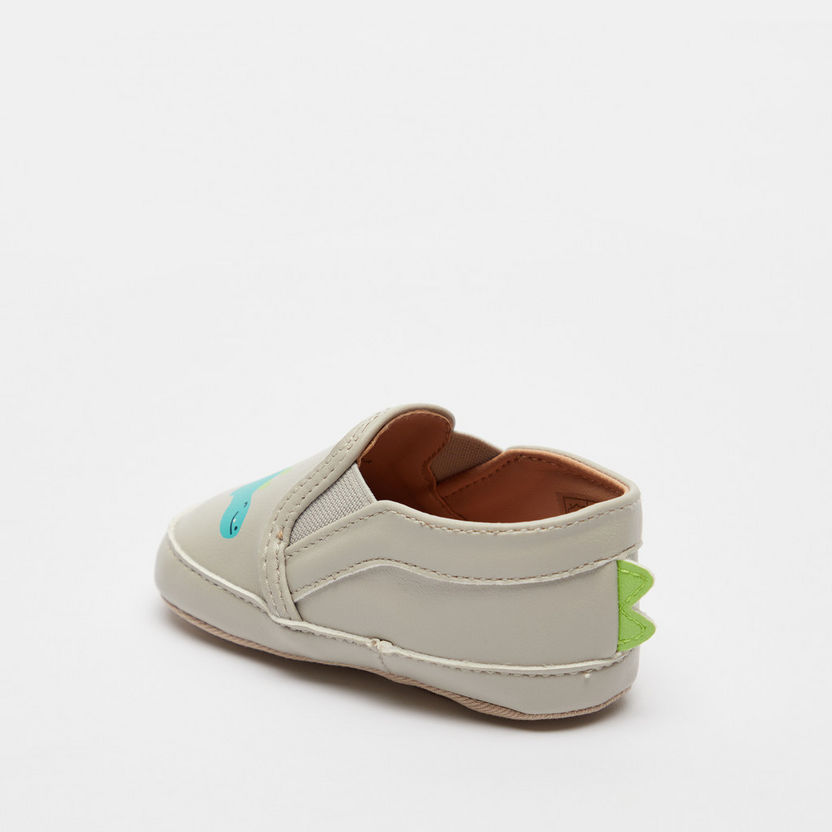 Barefeet Dinosaur Print Slip-On Loafers with Elastic Detailing-Baby Boy%27s Shoes-image-2