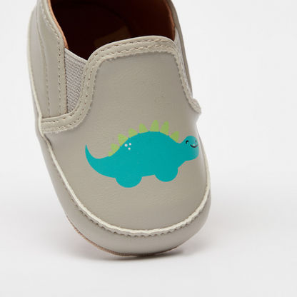 Barefeet Dinosaur Print Slip-On Loafers with Elastic Detailing-Baby Boy%27s Shoes-image-3