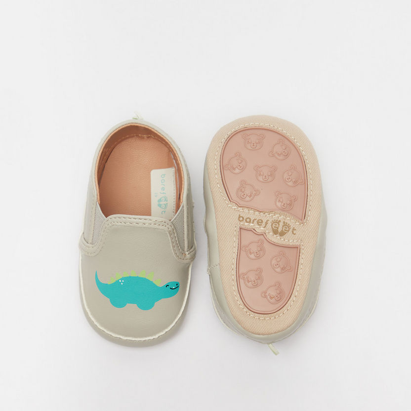 Barefeet Dinosaur Print Slip-On Loafers with Elastic Detailing-Baby Boy%27s Shoes-image-4
