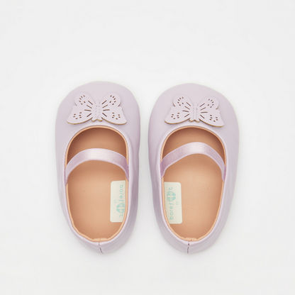 Barefeet Solid Ballerina Shoes with Elastic Closure and Butterfly Applique