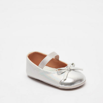 Barefeet Metallic Ballerina Shoes with Elastic Closure and Bow Detail-Baby Girl%27s Shoes-image-1