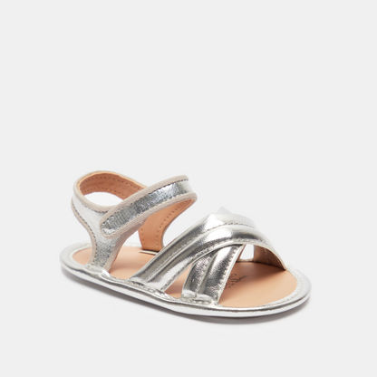 Barefeet Metallic Cross Strap Flat Sandals with Hook and Loop Closure-Baby Girl%27s Sandals-image-1