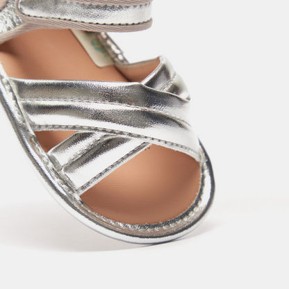 Barefeet Metallic Cross Strap Flat Sandals with Hook and Loop Closure-Baby Girl%27s Sandals-image-3