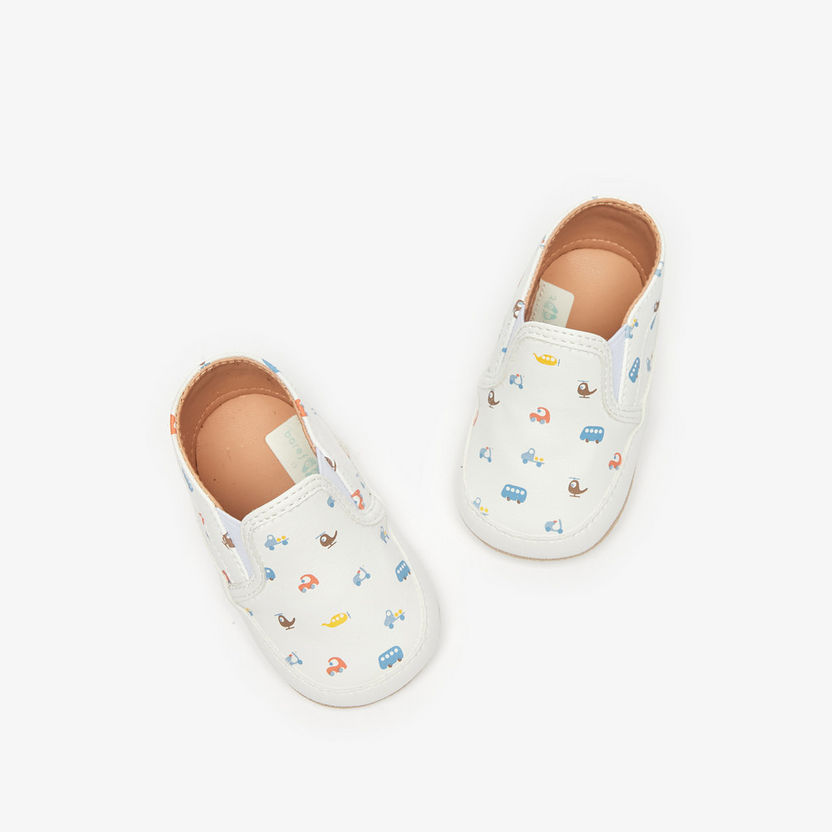Barefeet Printed Slip-On Shoes with Elastic Gusset Detail-Baby Boy%27s Shoes-image-1