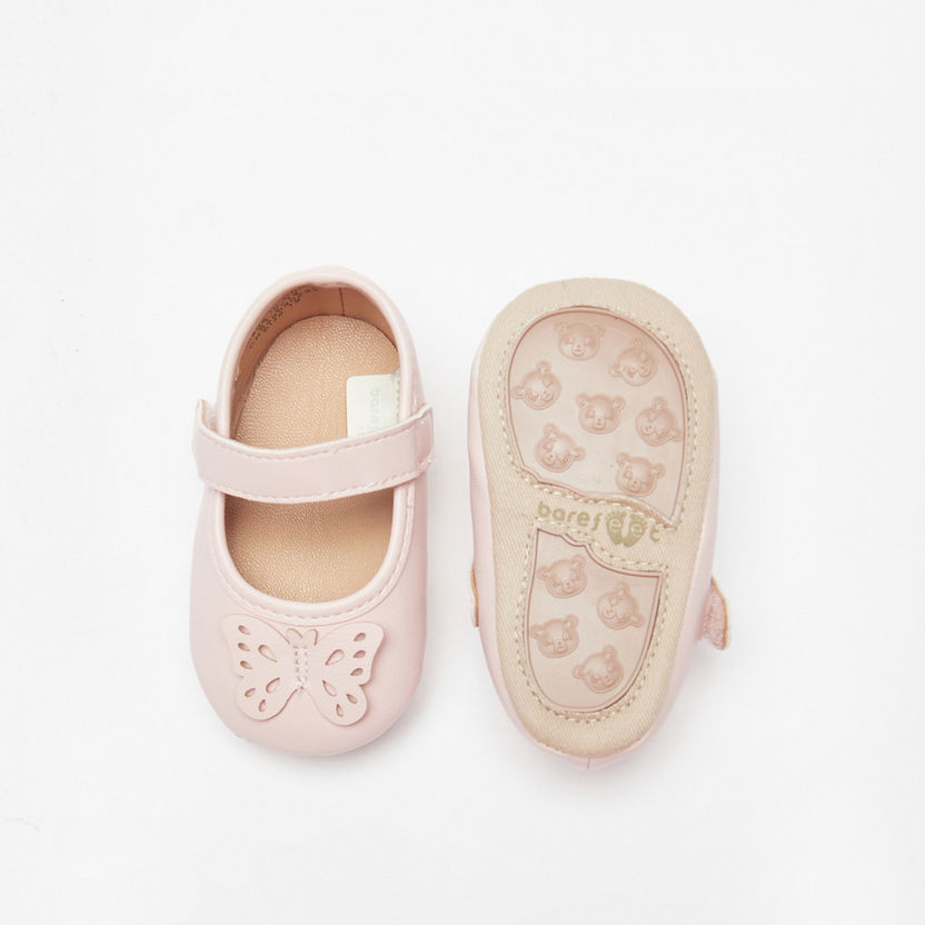 Barefeet Solid Butterfly Applique Detail Booties with Hook and Loop Closure-Baby Girl%27s Booties-image-3