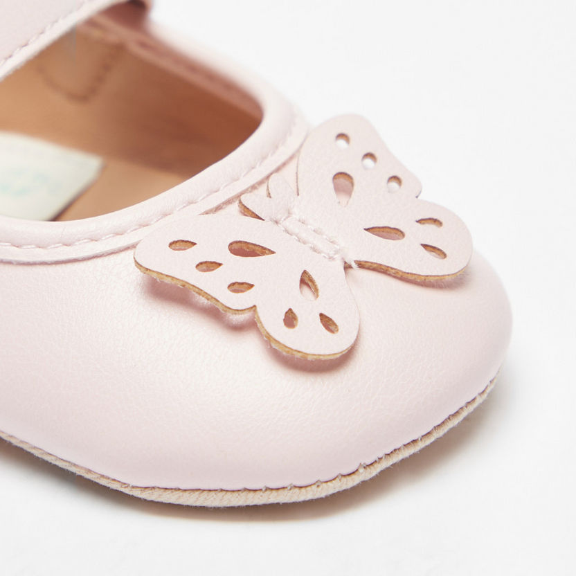 Barefeet Solid Butterfly Applique Detail Booties with Hook and Loop Closure-Baby Girl%27s Booties-image-4