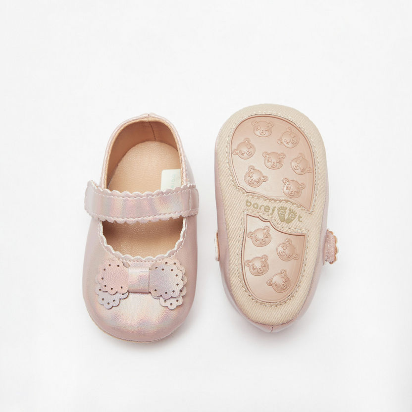 Barefeet Iridescent Bow Applique Detail Booties with Hook and Loop Closure-Baby Girl%27s Booties-image-3