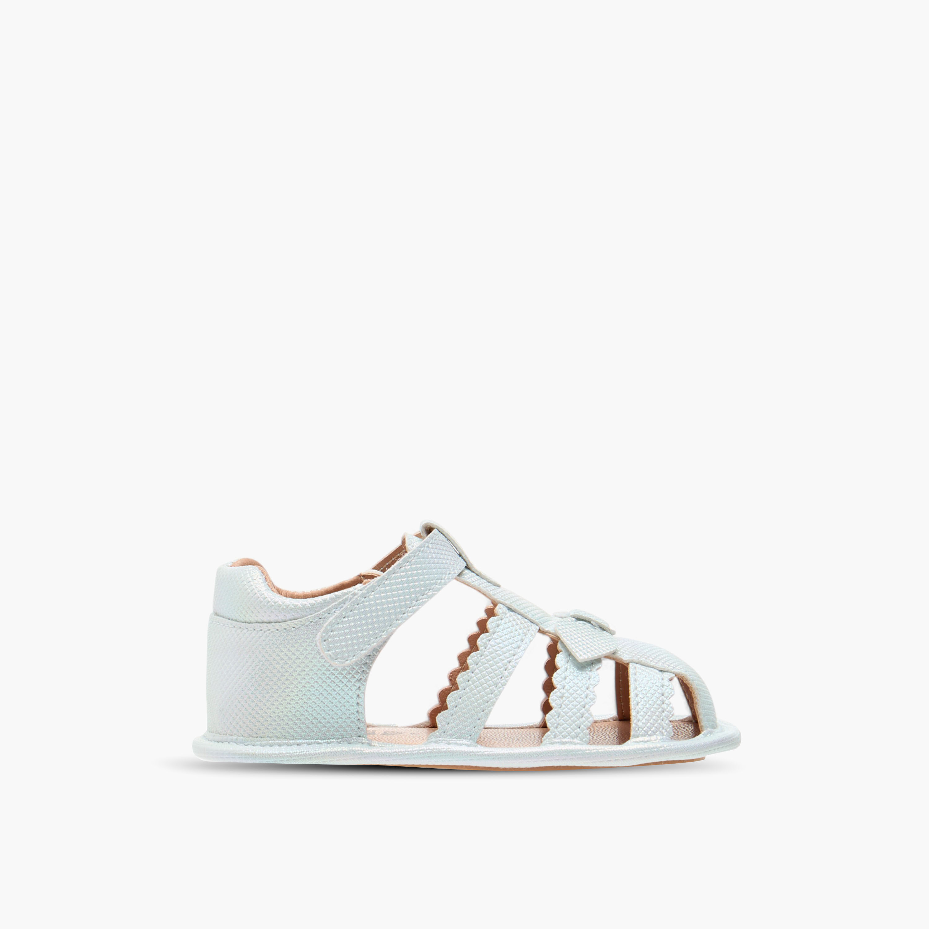Barefeet Textured Strap Sandals with Hook and Loop Closure-baby-girls-shoes-sandals-image-3