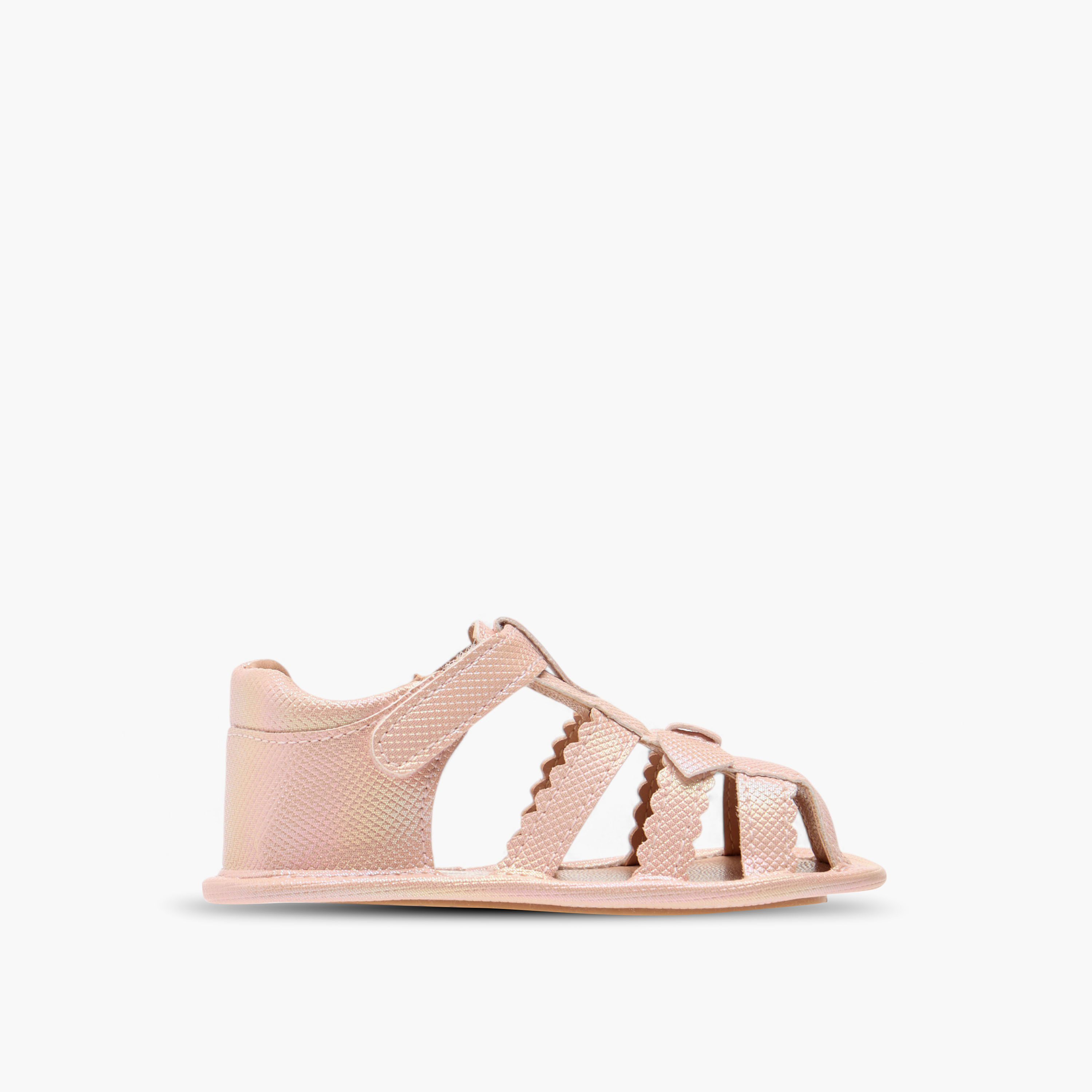 Barefeet Textured Strap Sandals with Hook and Loop Closure-baby-girls-shoes-sandals-image-3