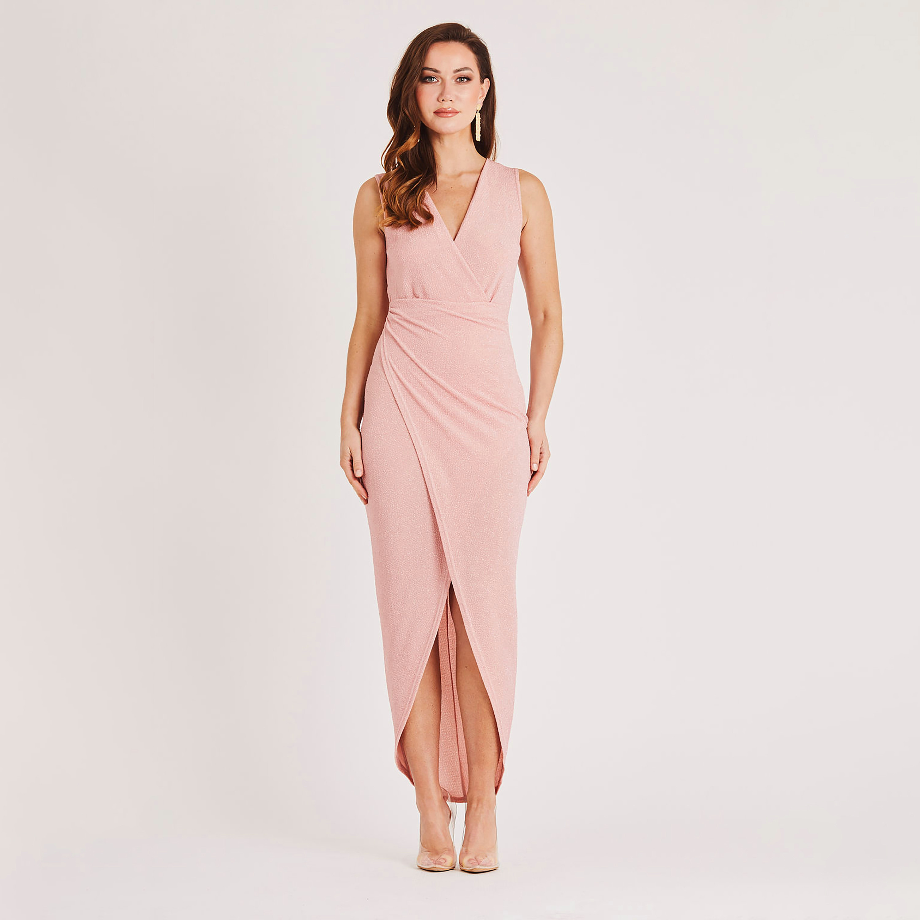 تنورة و حذاء ستيليتو عادي فستان متوسط الطول ملفوف برقبة عميقة-women-clothing-dresses-image-1