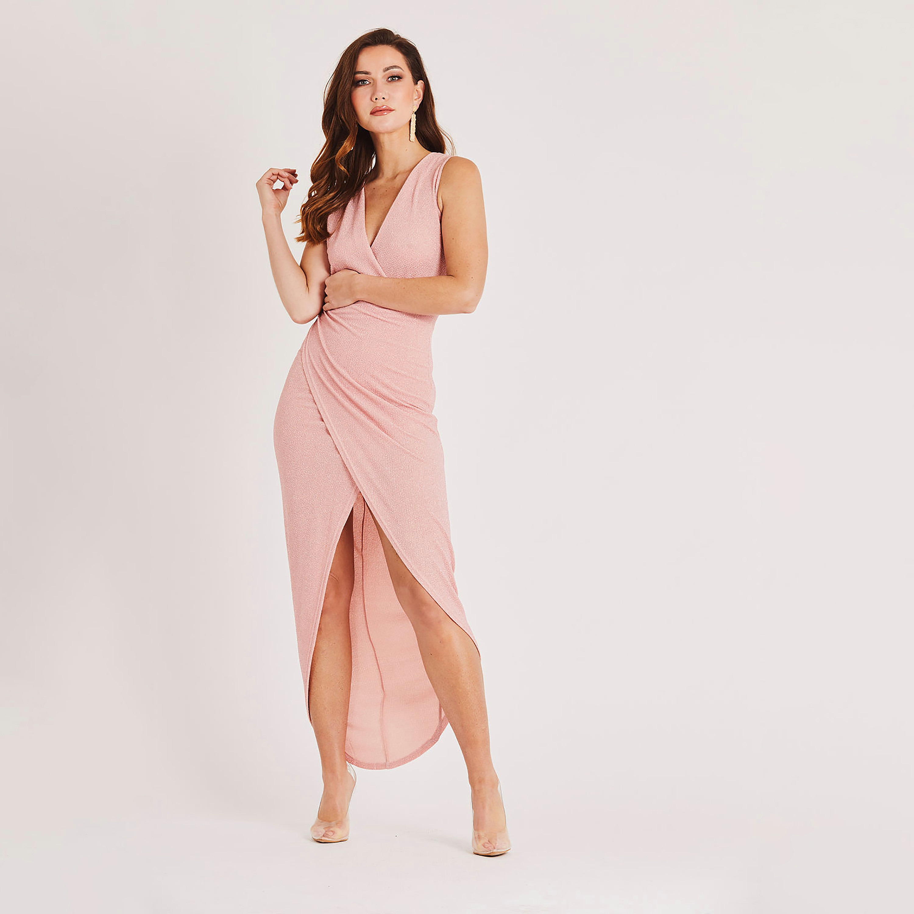 تنورة و حذاء ستيليتو عادي فستان متوسط الطول ملفوف برقبة عميقة-women-clothing-dresses-image-2