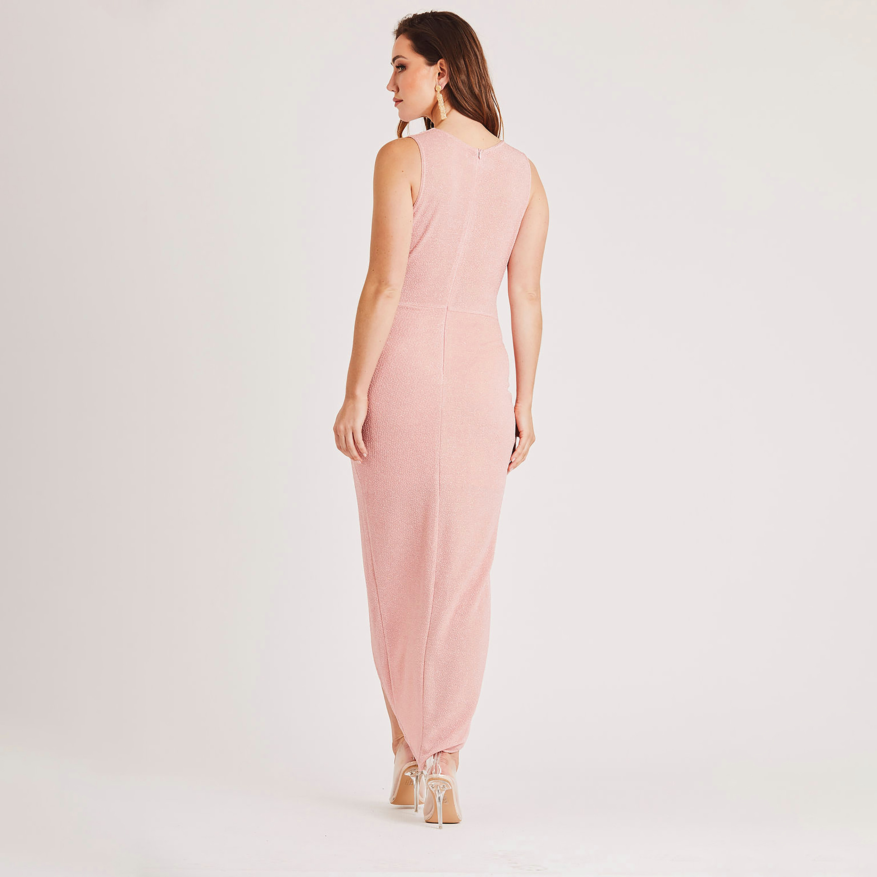 تنورة و حذاء ستيليتو عادي فستان متوسط الطول ملفوف برقبة عميقة-women-clothing-dresses-image-3