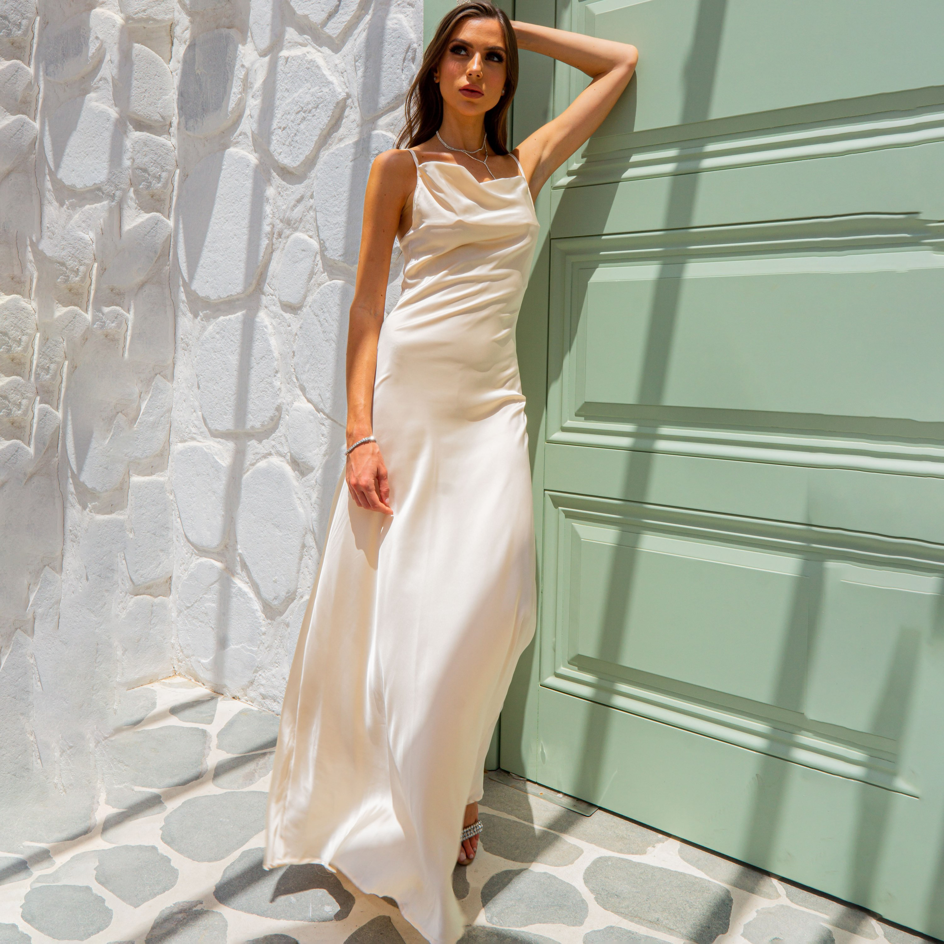 Skirt And Stiletto Plain Cowl Neck Maxi Dress-women-clothing-dresses-image-1
