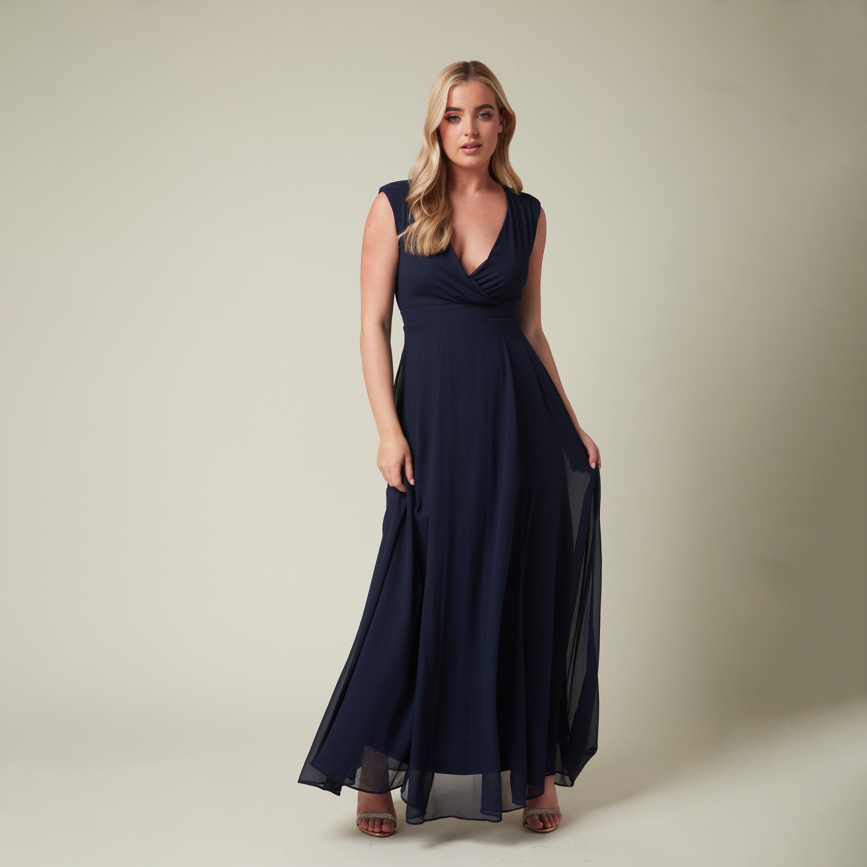 Skirt And Stiletto Plain Plunging Neck Wrap Maxi Dress-women-clothing-dresses-image-1