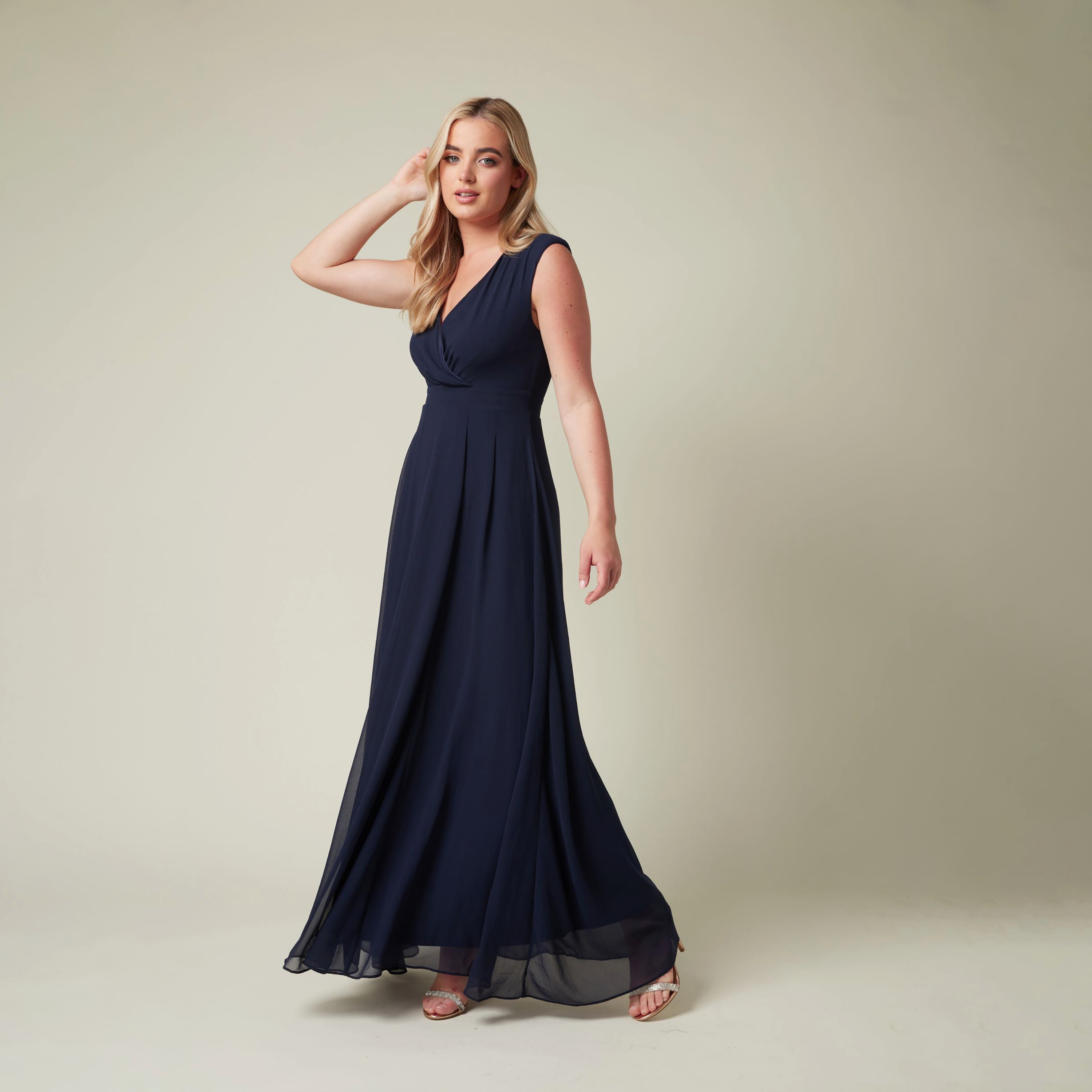 Skirt And Stiletto Plain Plunging Neck Wrap Maxi Dress-women-clothing-dresses-image-2