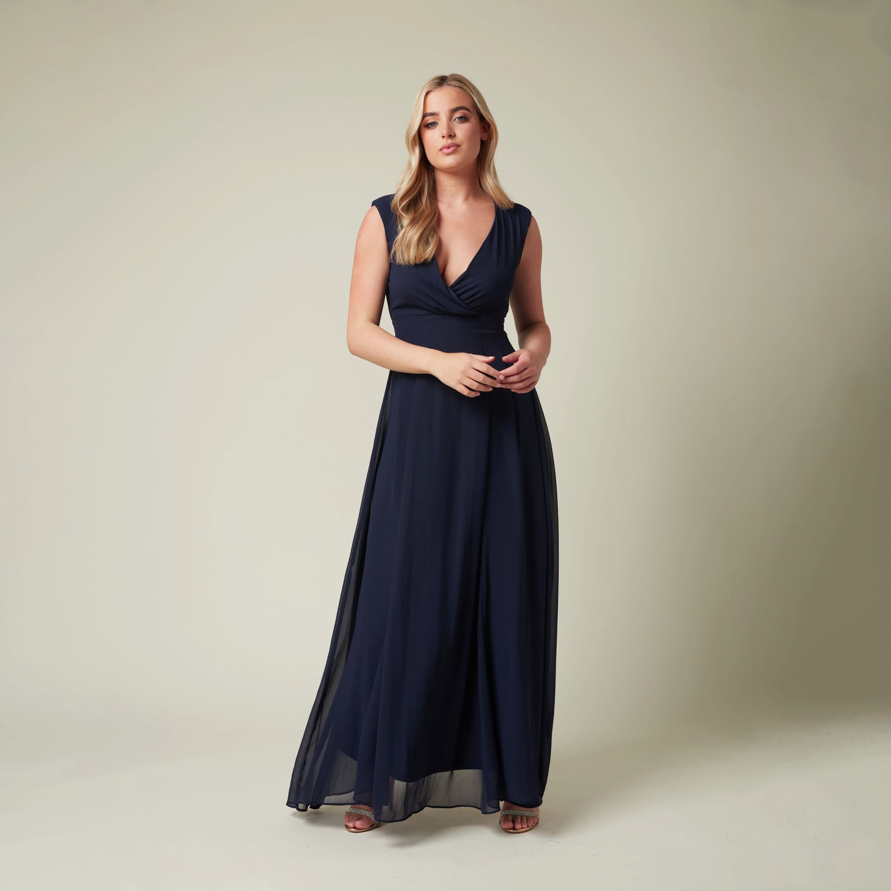 Skirt And Stiletto Plain Plunging Neck Wrap Maxi Dress-women-clothing-dresses-image-3