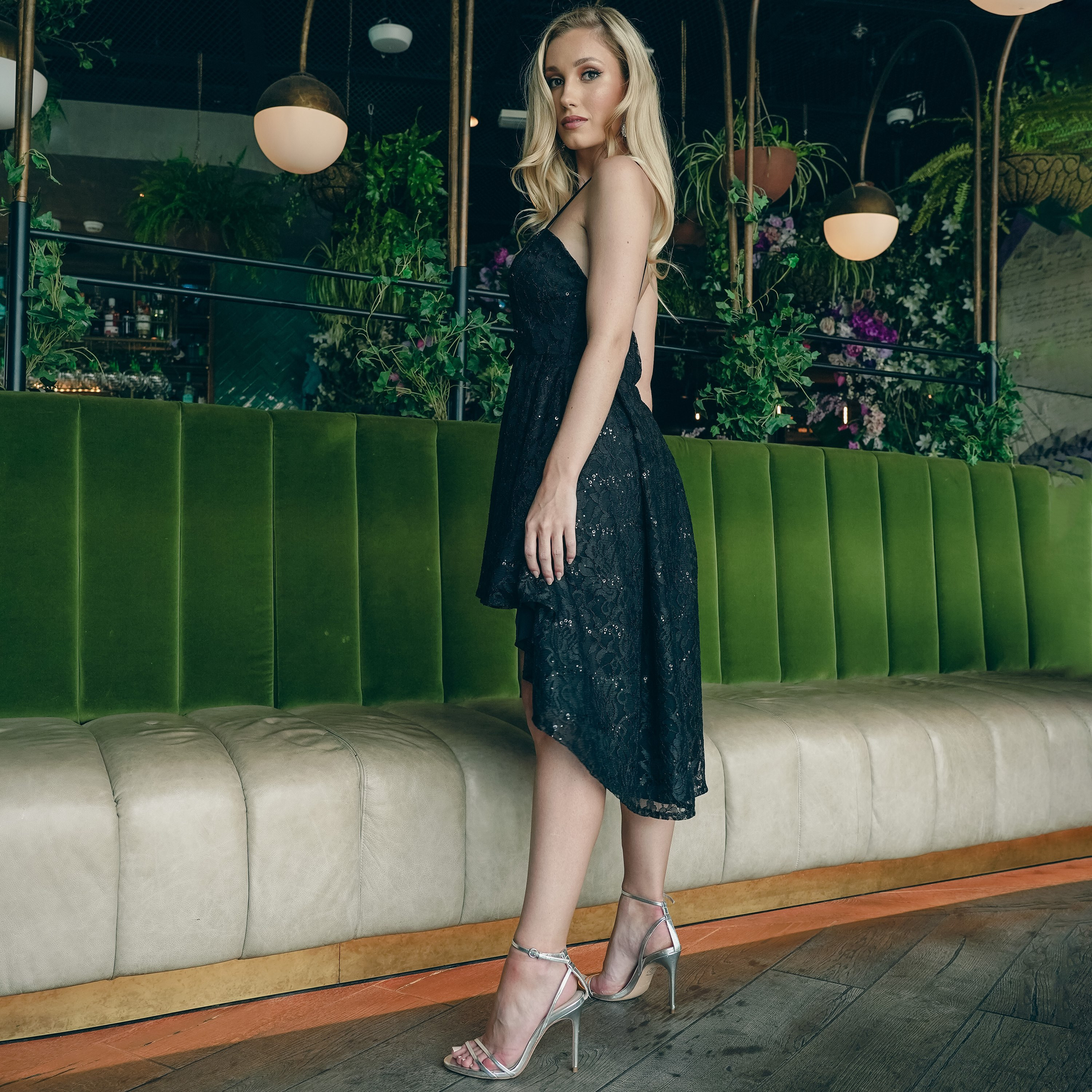 Skirt And Stiletto Embroidered Sweetheart Neck High Low Mini Dress with Sequins Detail-women-clothing-dresses-image-3