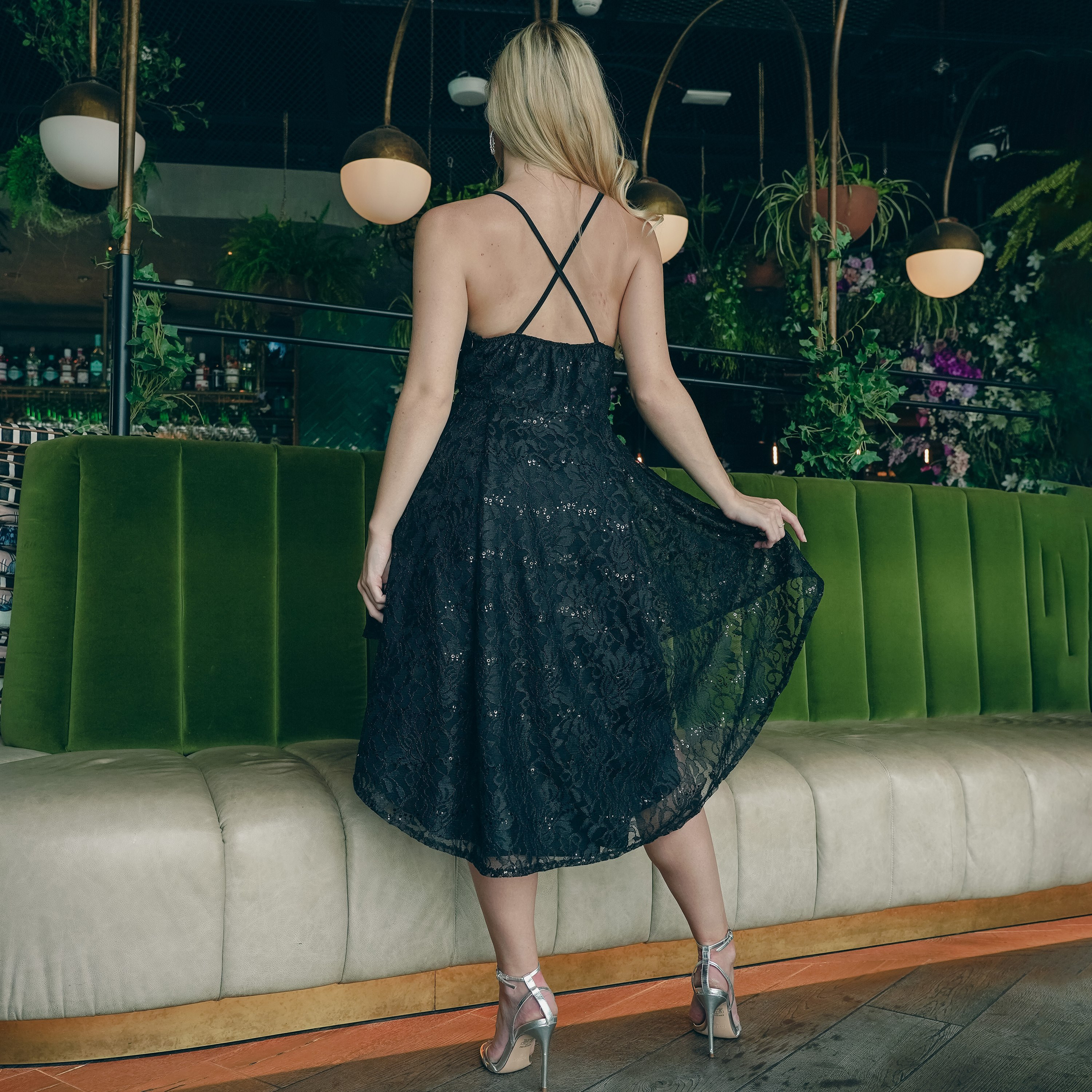 Skirt And Stiletto Embroidered Sweetheart Neck High Low Mini Dress with Sequins Detail-women-clothing-dresses-image-5