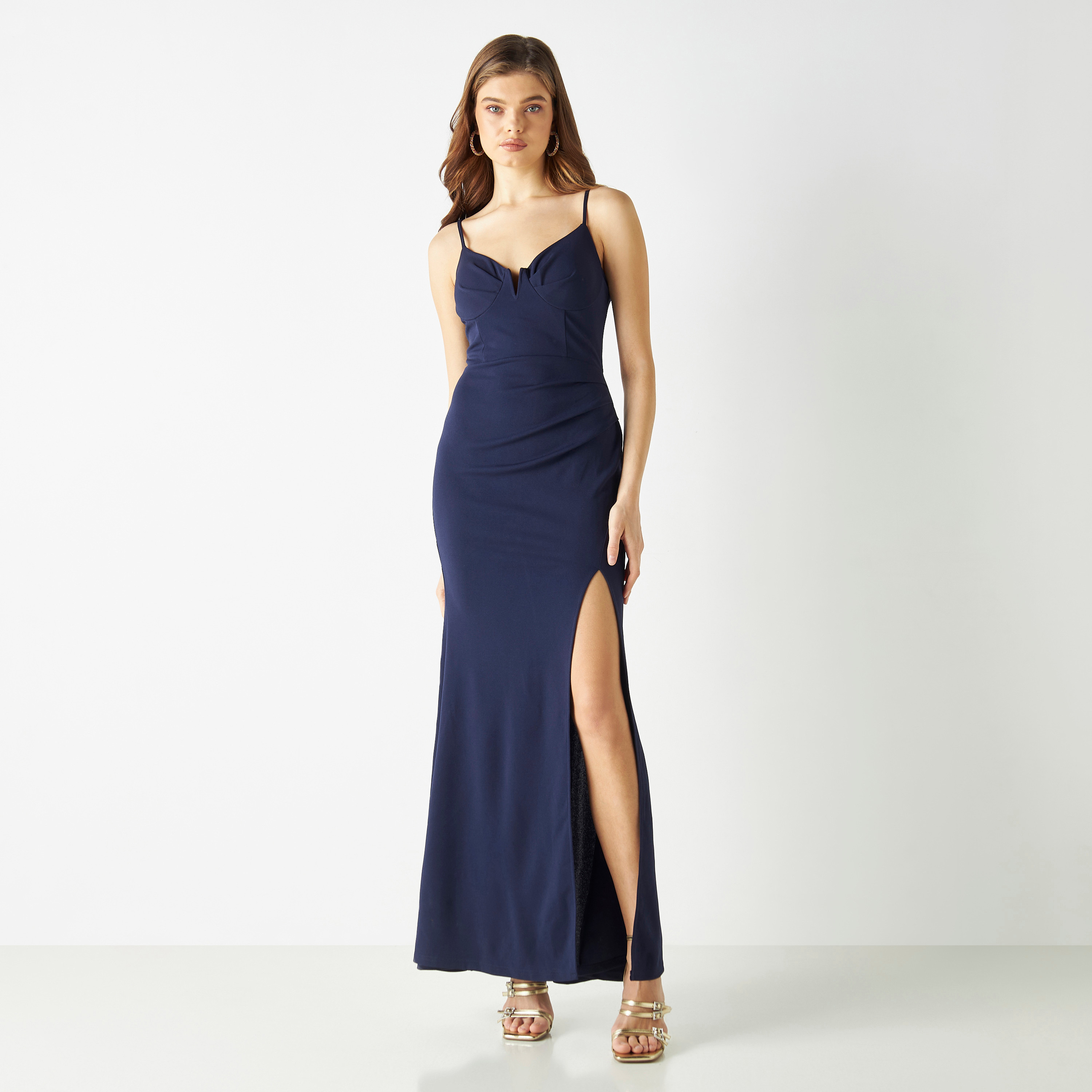 Skirt And Stiletto Solid Maxi Dress with Adjustable Straps and Slit-women-clothing-dresses-image-1