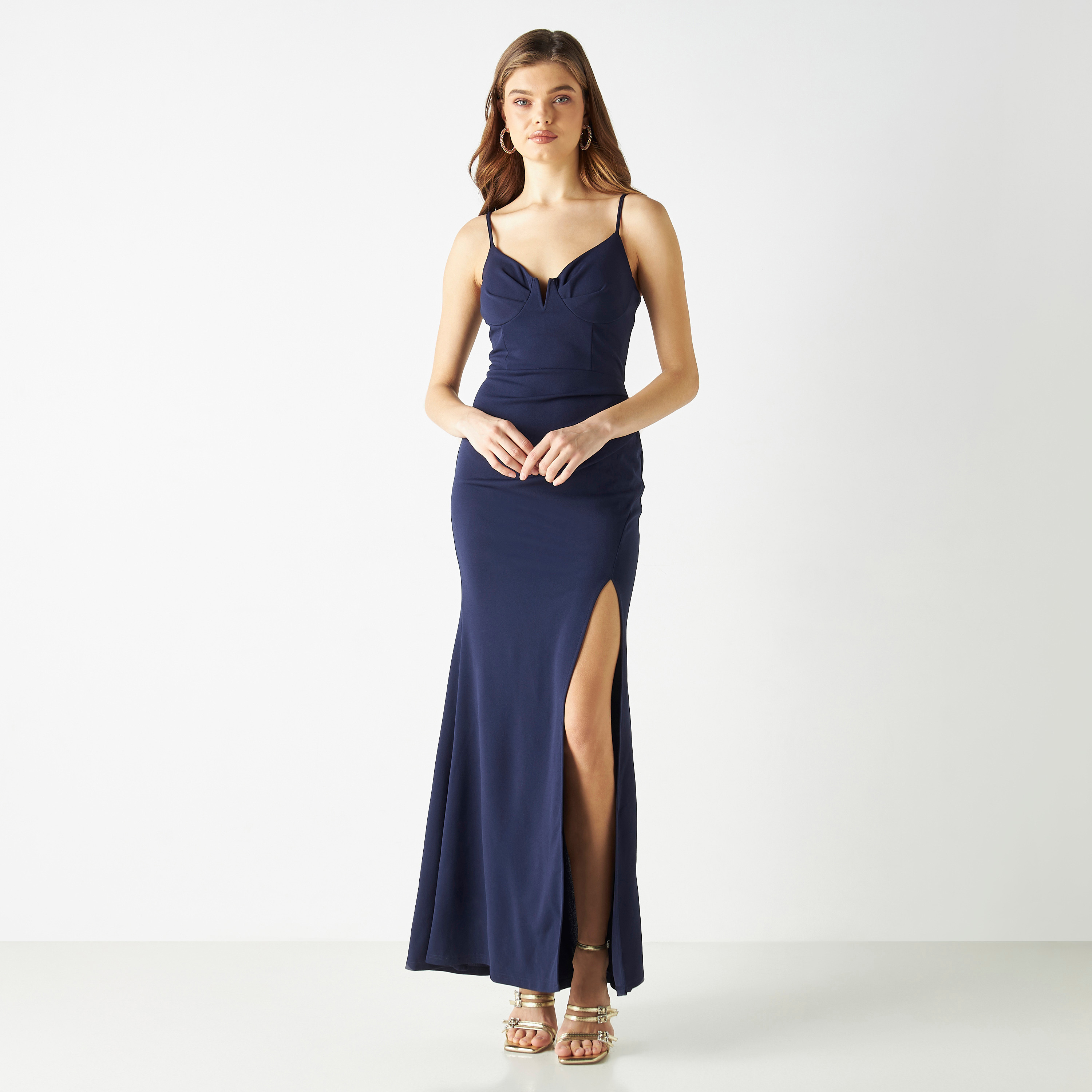 تنورة وفستان ستيلتو ماكسي سادة مع فتحة وأشرطة قابلة للتعديل-women-clothing-dresses-image-2