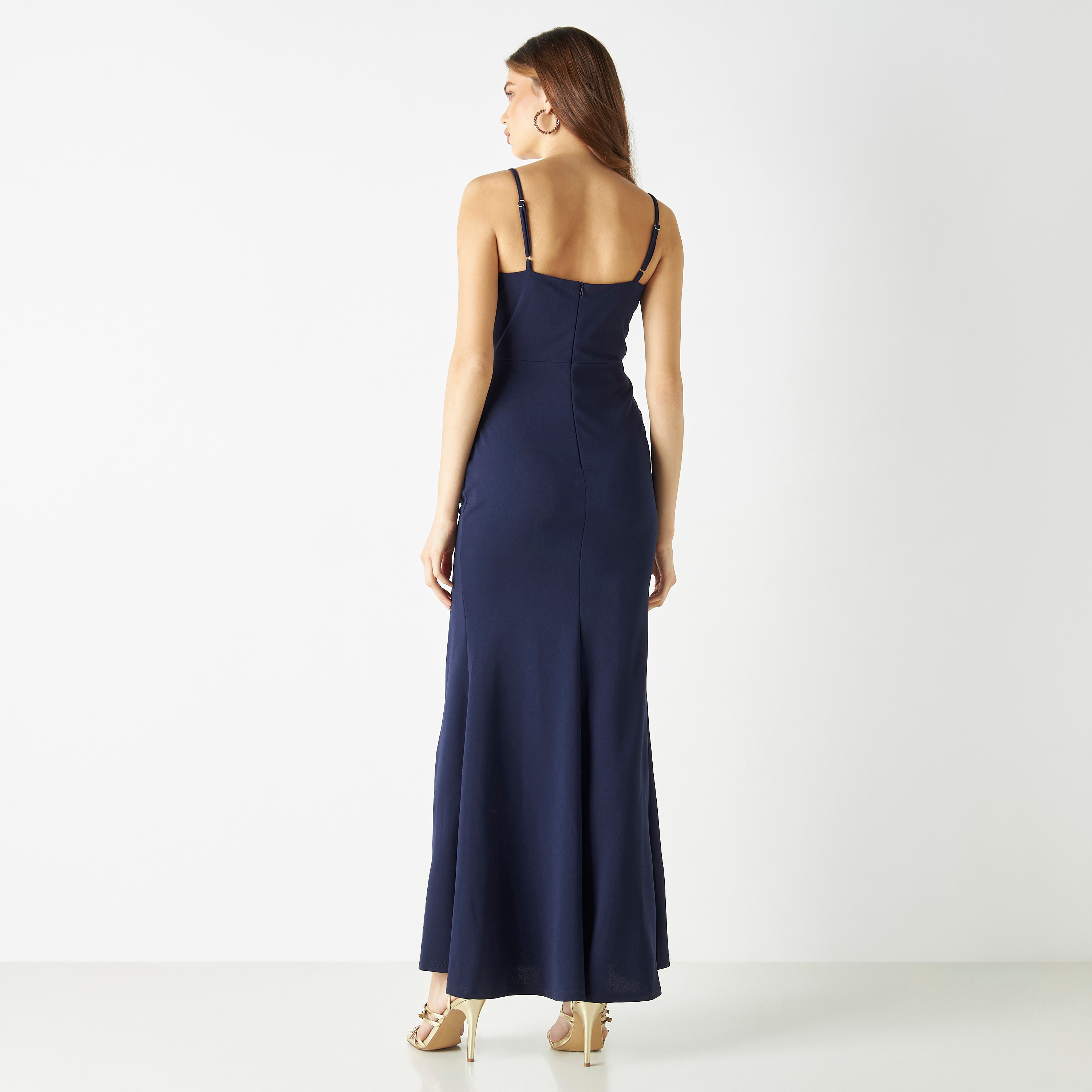 Skirt And Stiletto Solid Maxi Dress with Adjustable Straps and Slit-women-clothing-dresses-image-3