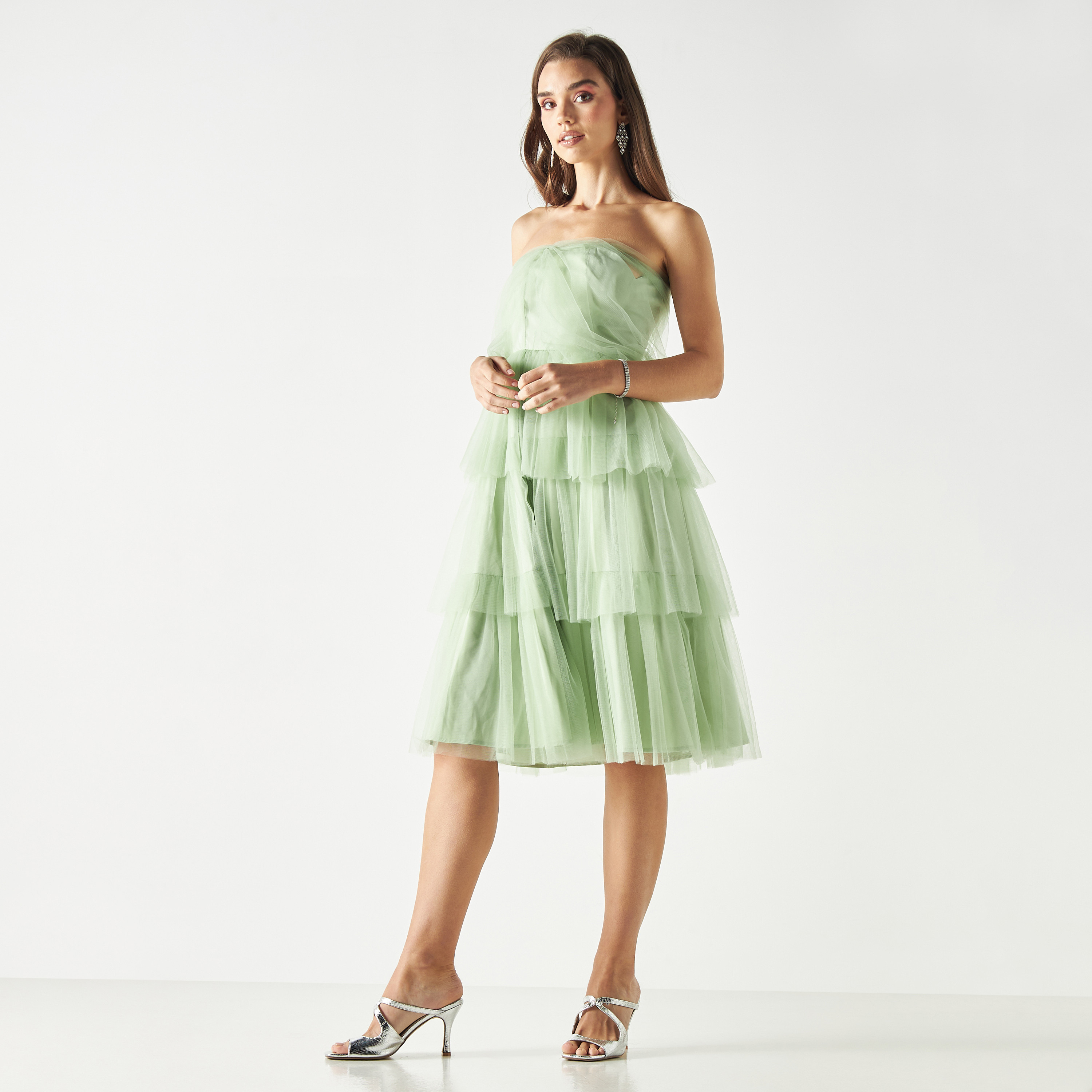 Skirt And Stiletto Ruffled Tube Dress with Zip Closure-women-clothing-dresses-image-2